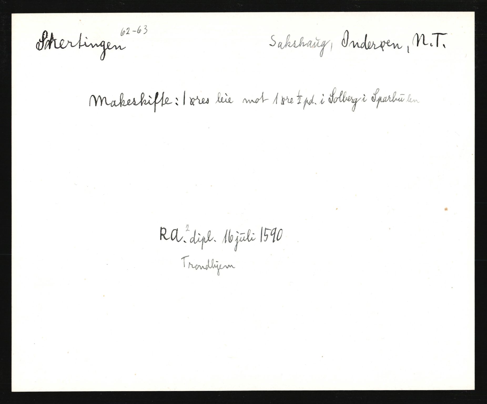 Riksarkivets diplomsamling, AV/RA-EA-5965/F35/F35e/L0033: Registreringssedler Nord-Trøndelag, 1400-1700, s. 99