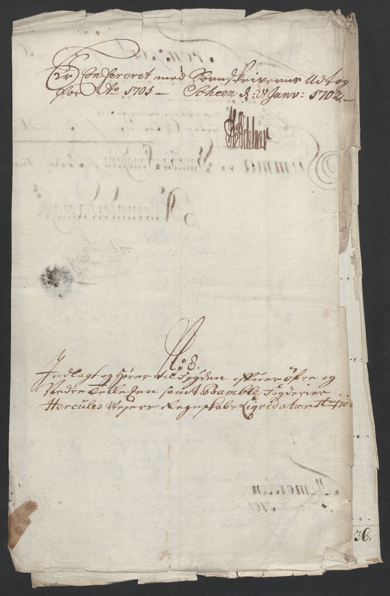 Rentekammeret inntil 1814, Reviderte regnskaper, Fogderegnskap, AV/RA-EA-4092/R36/L2105: Fogderegnskap Øvre og Nedre Telemark og Bamble, 1701, s. 148