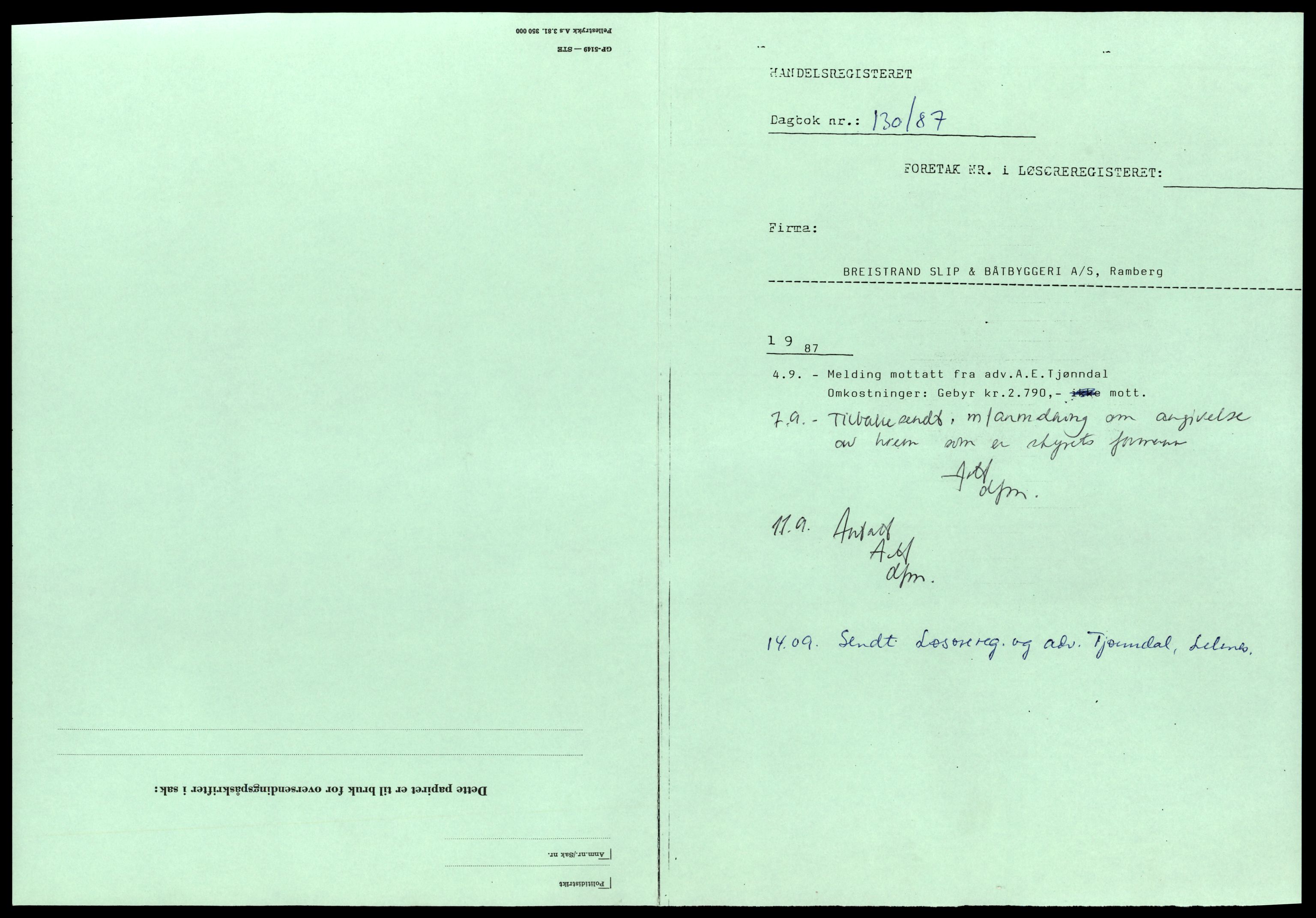 Lofoten sorenskriveri, SAT/A-0017/2/J/Jd/Jdc/L0003: Bilag, B-C, 1944-1990, s. 1