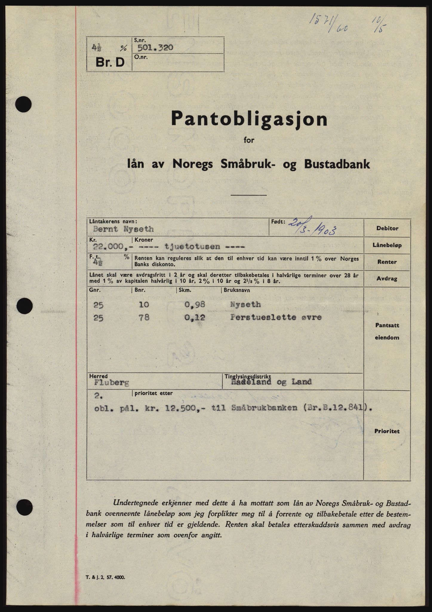 Hadeland og Land tingrett, SAH/TING-010/H/Hb/Hbc/L0042: Pantebok nr. B42, 1959-1960, Dagboknr: 1571/1960