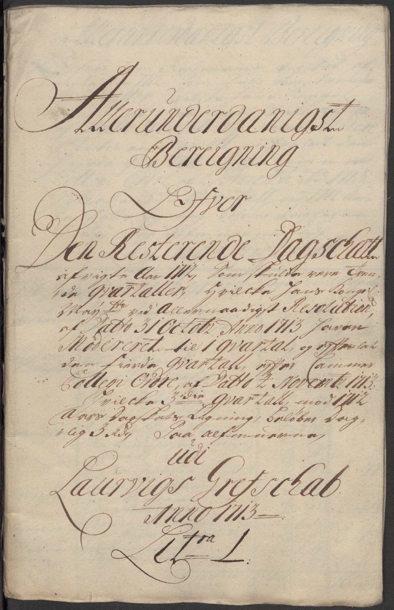 Rentekammeret inntil 1814, Reviderte regnskaper, Fogderegnskap, AV/RA-EA-4092/R33/L1985: Fogderegnskap Larvik grevskap, 1713, s. 169