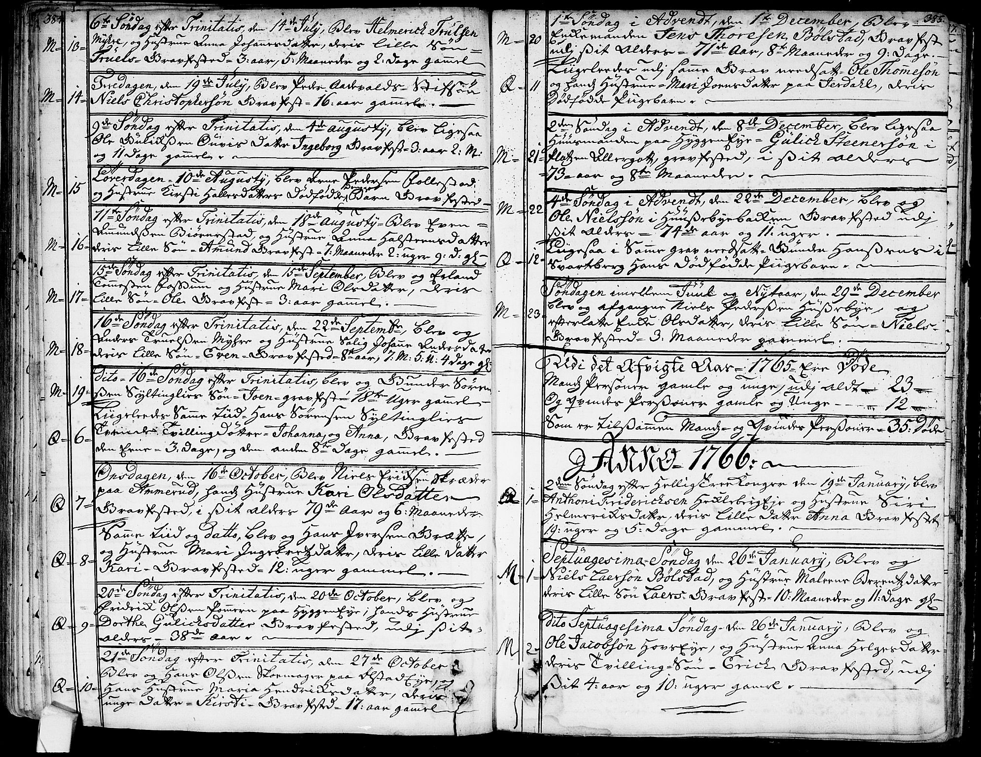 Røyken kirkebøker, AV/SAKO-A-241/G/Ga/L0001: Klokkerbok nr. 1, 1740-1768, s. 384-385