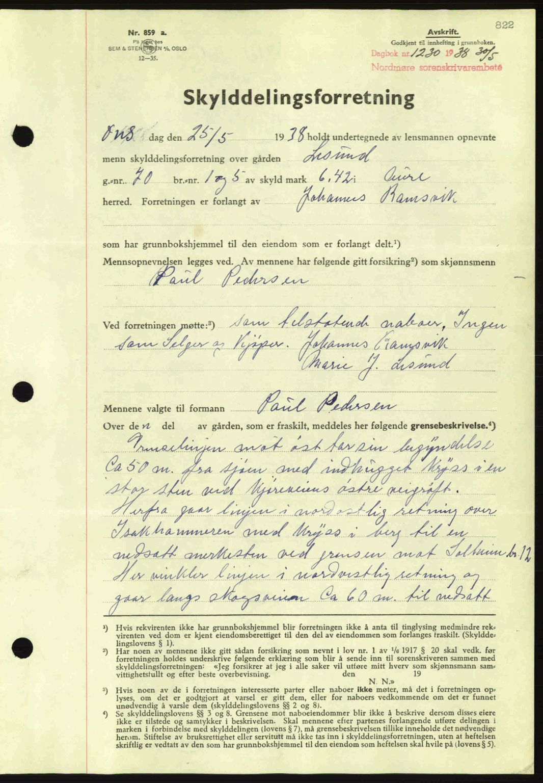 Nordmøre sorenskriveri, SAT/A-4132/1/2/2Ca: Pantebok nr. A83, 1938-1938, Dagboknr: 1230/1938