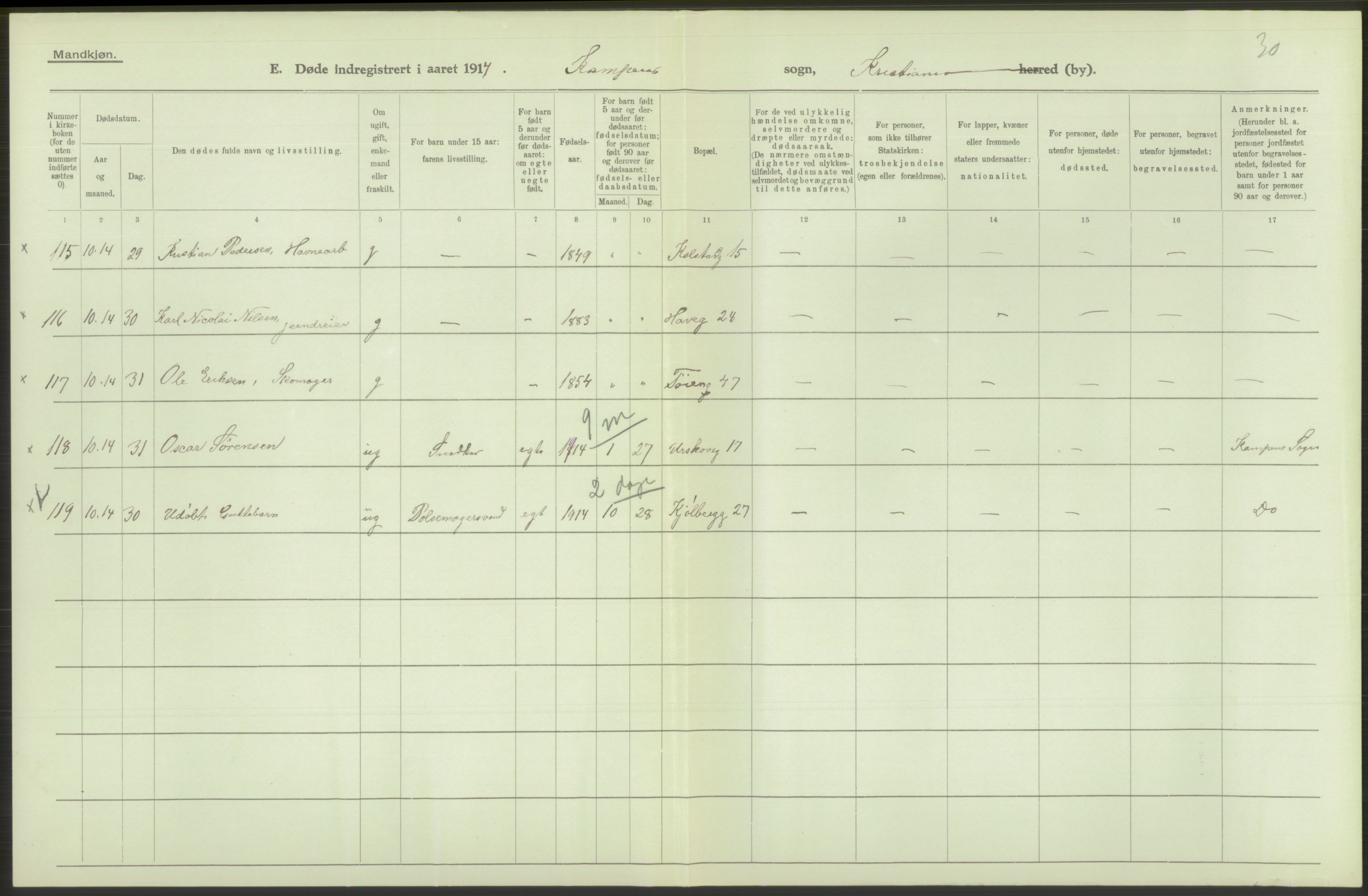 Statistisk sentralbyrå, Sosiodemografiske emner, Befolkning, RA/S-2228/D/Df/Dfb/Dfbd/L0008: Kristiania: Døde, 1914, s. 406