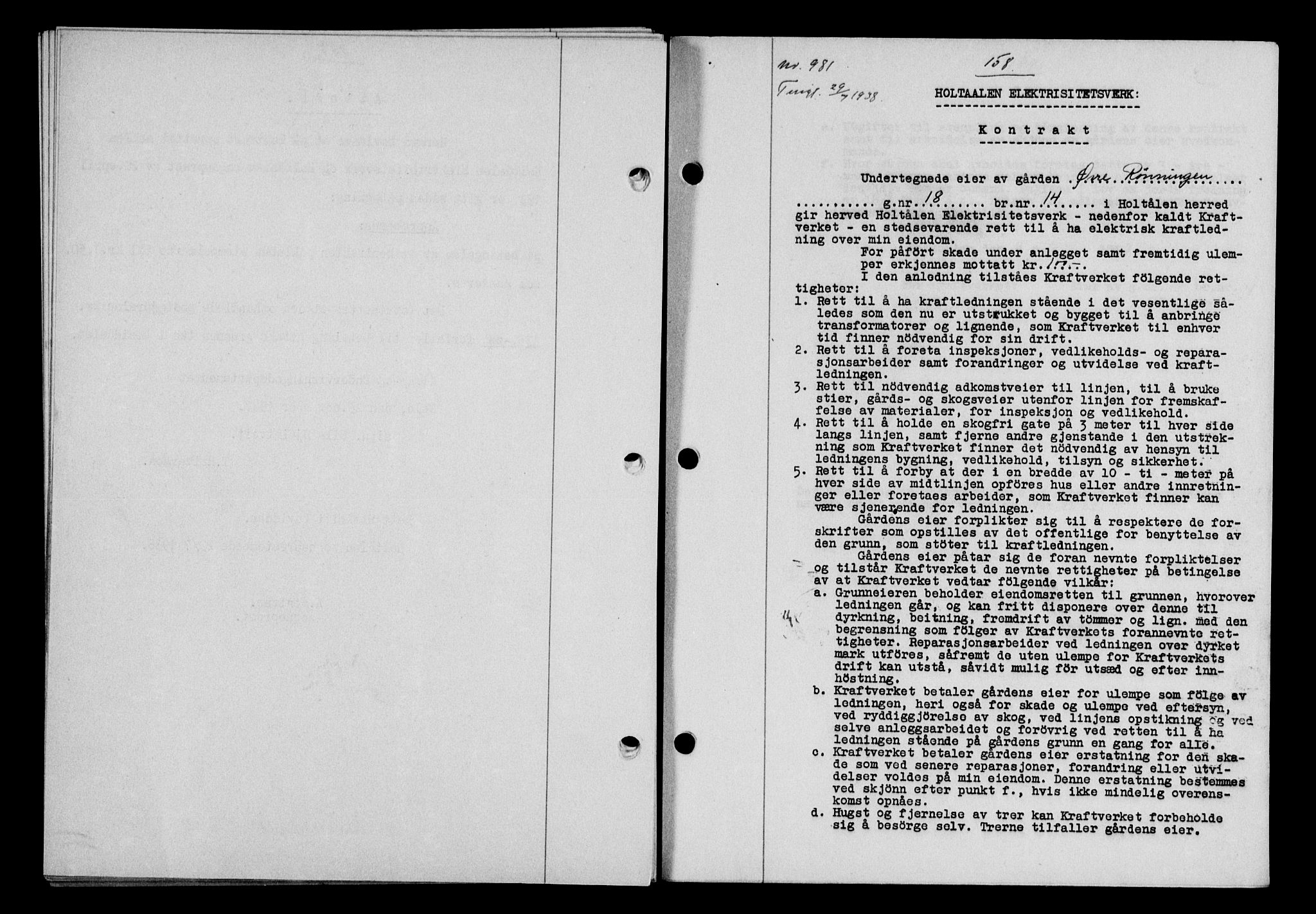 Gauldal sorenskriveri, SAT/A-0014/1/2/2C/L0049: Pantebok nr. 53, 1938-1938, Dagboknr: 981/1938