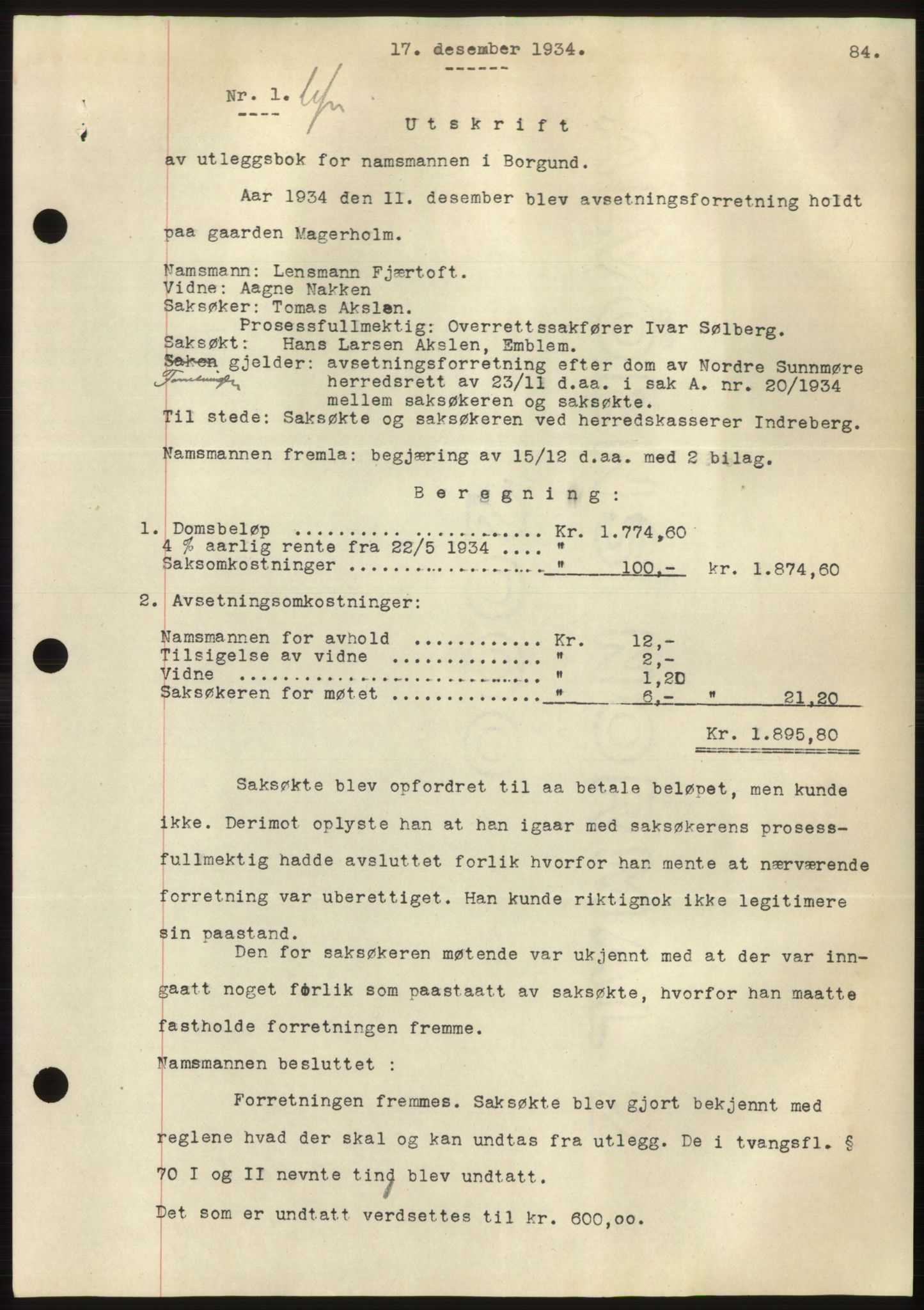 Nordre Sunnmøre sorenskriveri, AV/SAT-A-0006/1/2/2C/2Ca/L0057: Pantebok nr. 57, 1934-1935, Tingl.dato: 17.12.1934