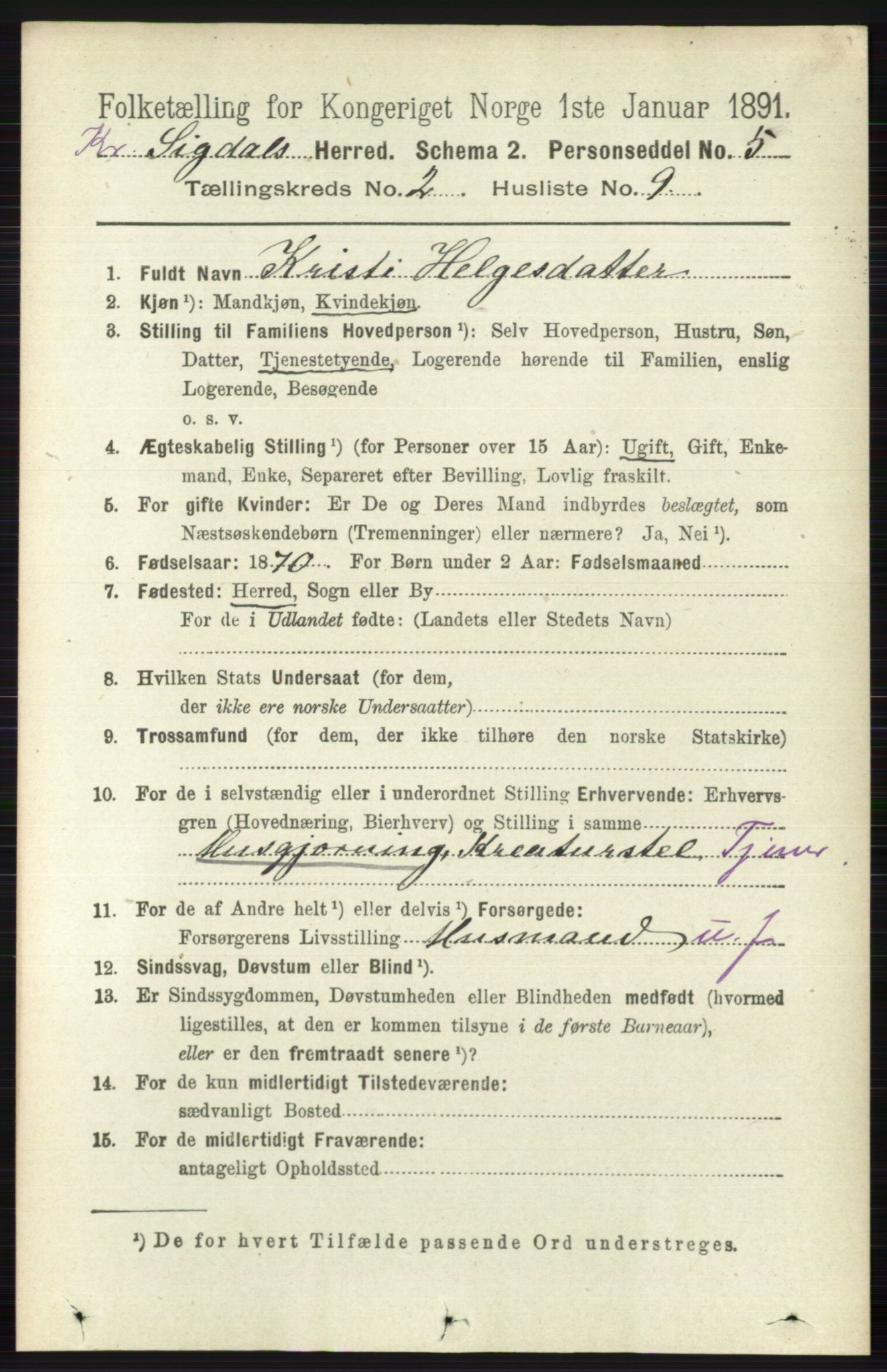 RA, Folketelling 1891 for 0621 Sigdal herred, 1891, s. 5379
