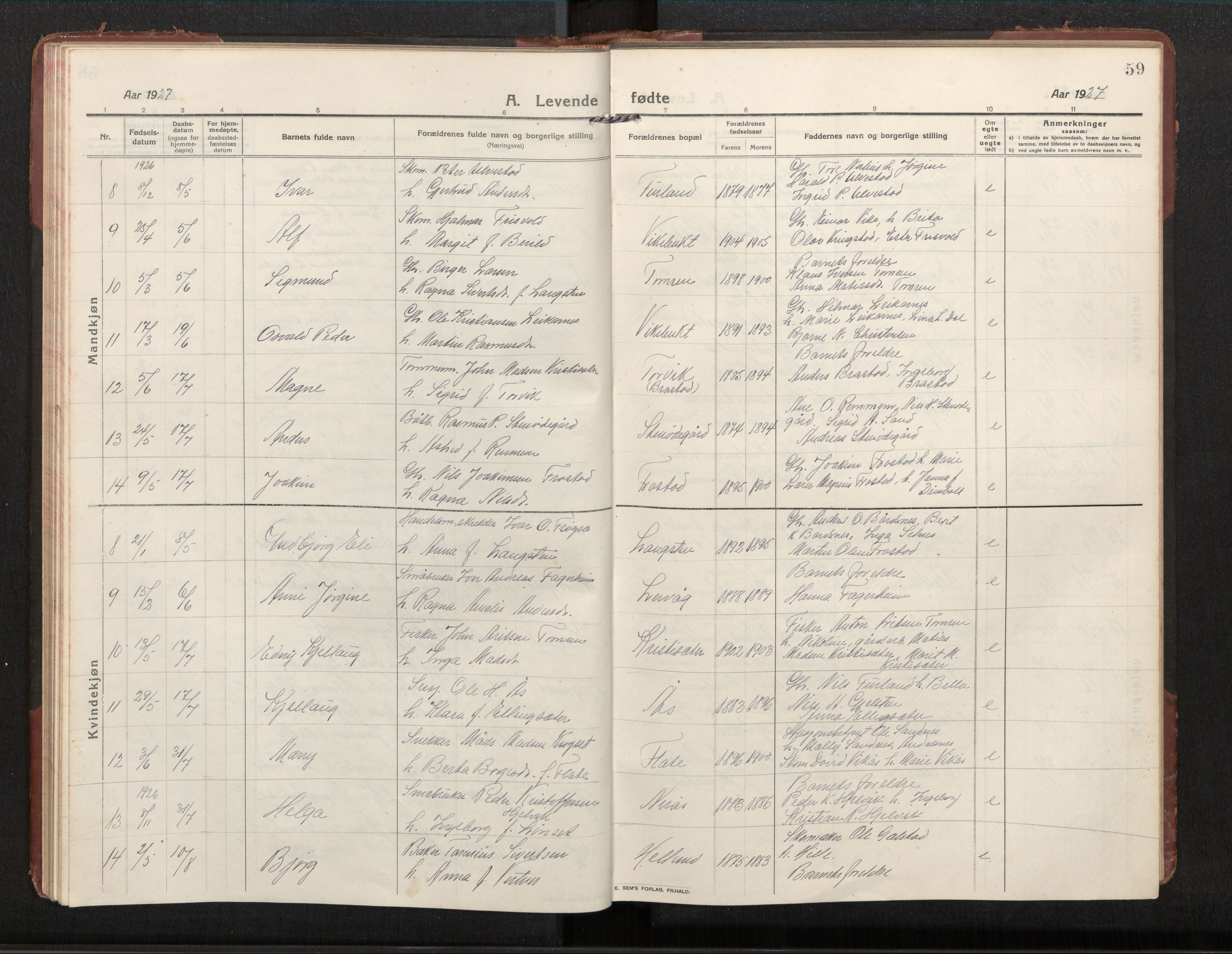Ministerialprotokoller, klokkerbøker og fødselsregistre - Møre og Romsdal, AV/SAT-A-1454/539/L0536a: Klokkerbok nr. 539C03, 1912-1936, s. 59