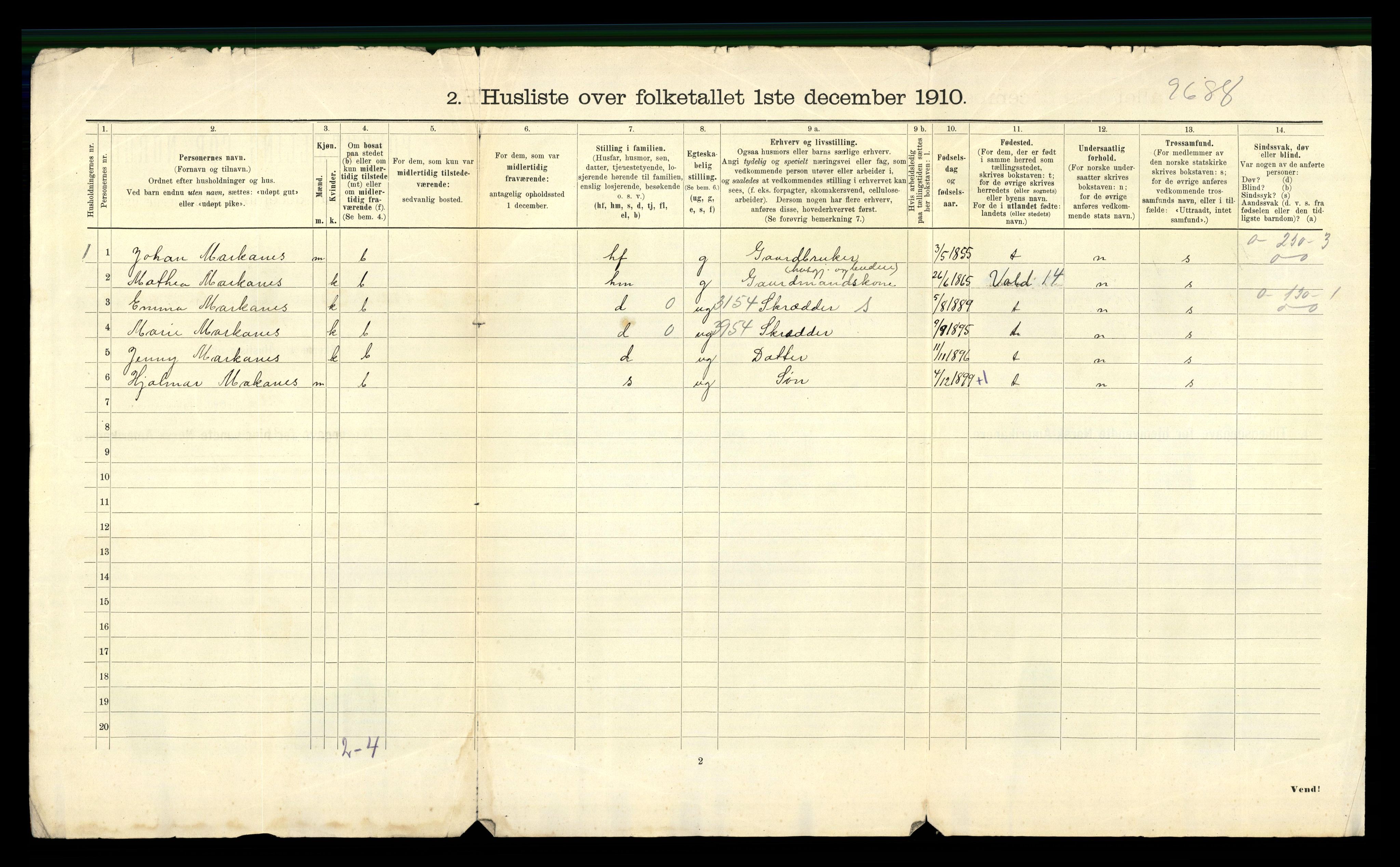 RA, Folketelling 1910 for 1540 Hen herred, 1910, s. 18