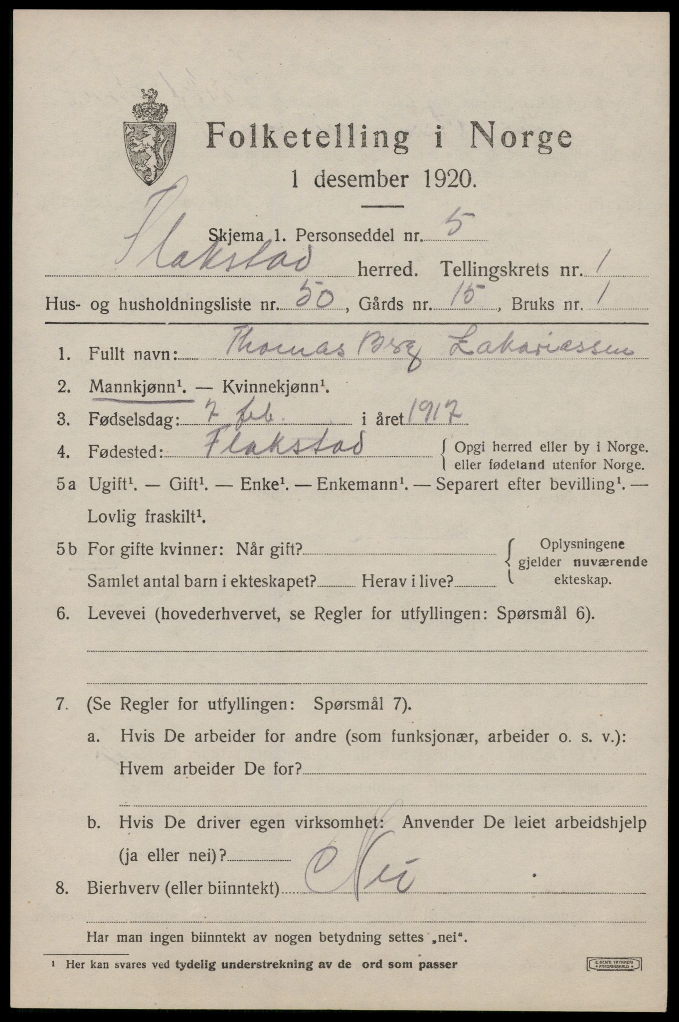 SAT, Folketelling 1920 for 1859 Flakstad herred, 1920, s. 1209