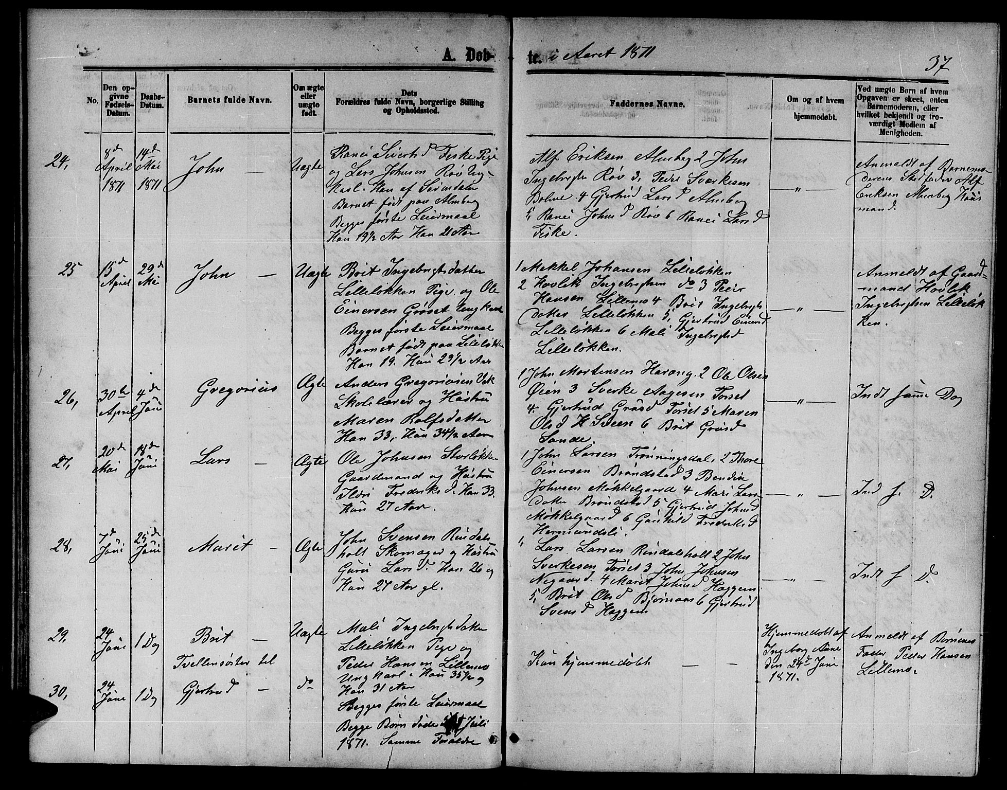 Ministerialprotokoller, klokkerbøker og fødselsregistre - Møre og Romsdal, AV/SAT-A-1454/598/L1076: Klokkerbok nr. 598C01, 1867-1878, s. 37