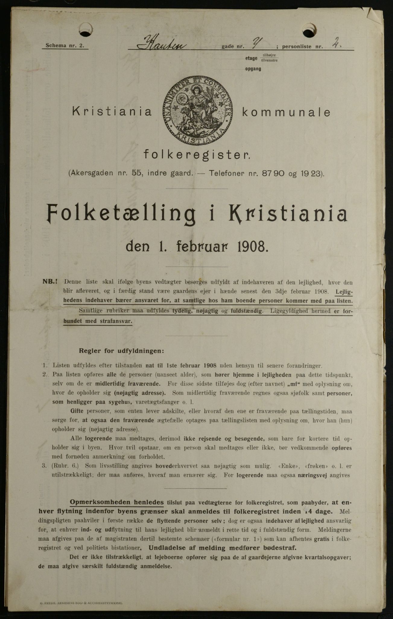 OBA, Kommunal folketelling 1.2.1908 for Kristiania kjøpstad, 1908, s. 43199