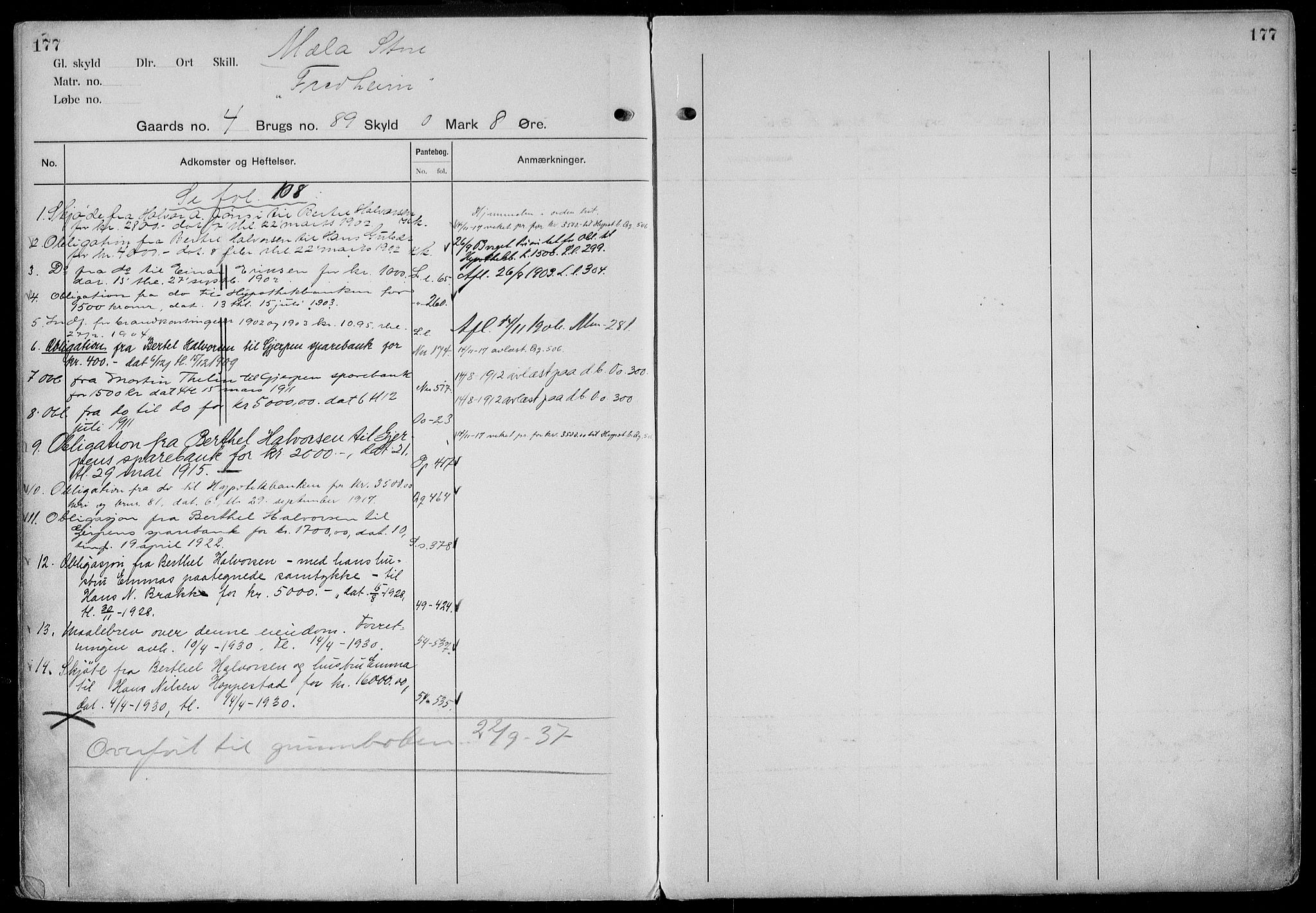 Gjerpen sorenskriveri, AV/SAKO-A-216/G/Gb/Gbd/L0001: Panteregister nr. IV 1, s. 177