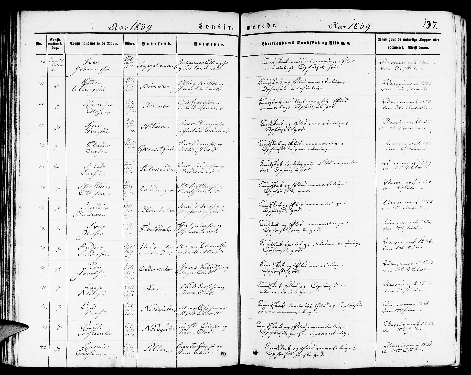 Gulen sokneprestembete, AV/SAB-A-80201/H/Haa/Haaa/L0020: Ministerialbok nr. A 20, 1837-1847, s. 137