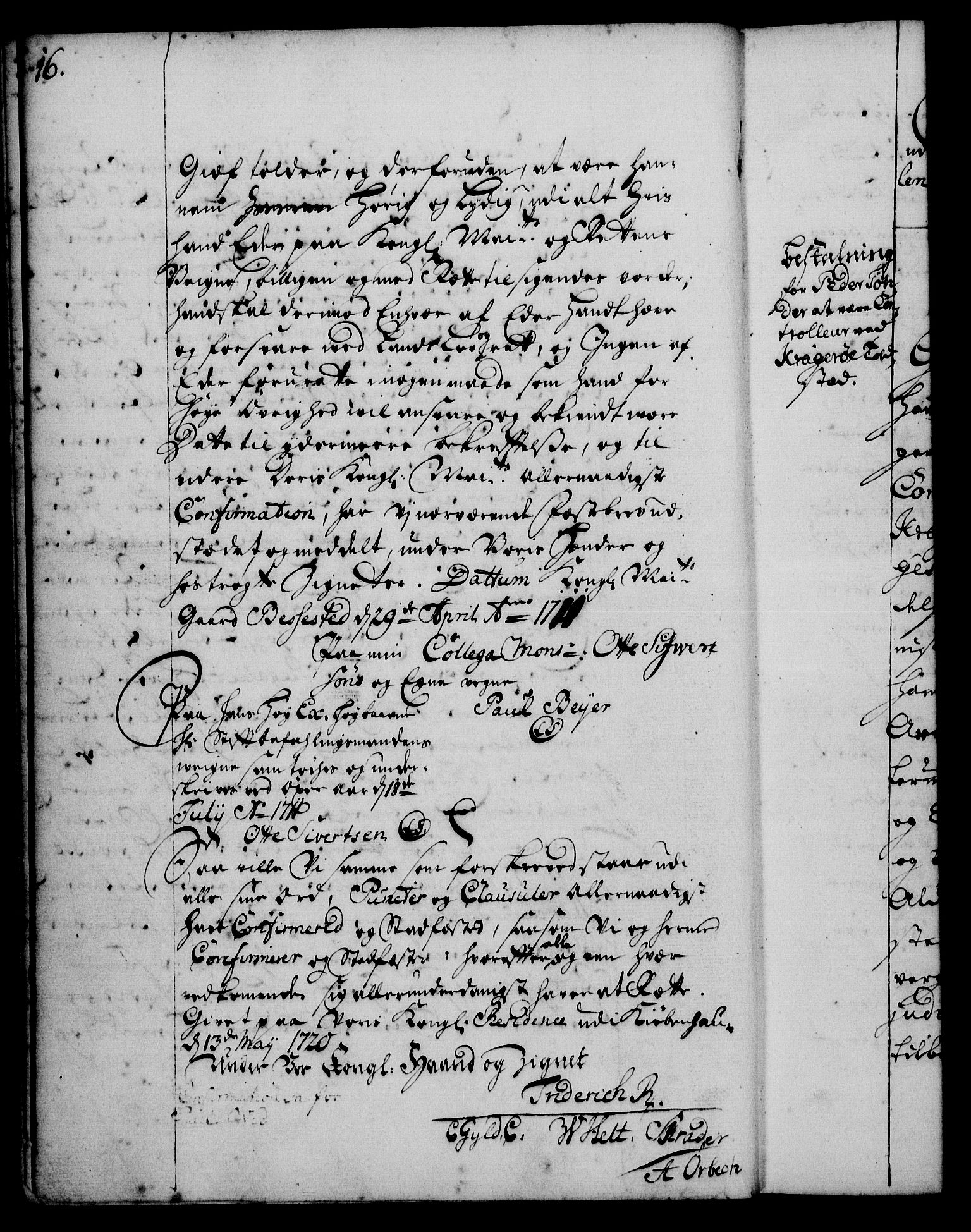 Rentekammeret, Kammerkanselliet, RA/EA-3111/G/Gg/Gge/L0001: Norsk bestallingsprotokoll med register (merket RK 53.25), 1720-1730, s. 16