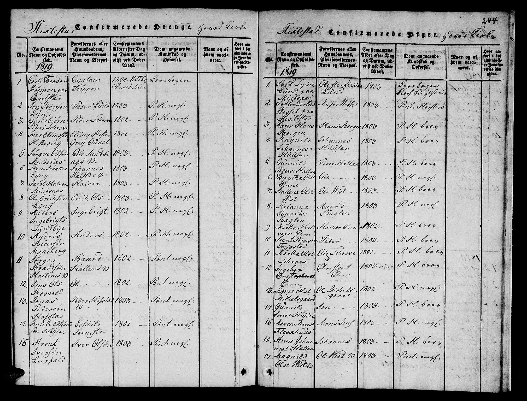Ministerialprotokoller, klokkerbøker og fødselsregistre - Nord-Trøndelag, SAT/A-1458/723/L0251: Klokkerbok nr. 723C01 /1, 1816-1831, s. 244a