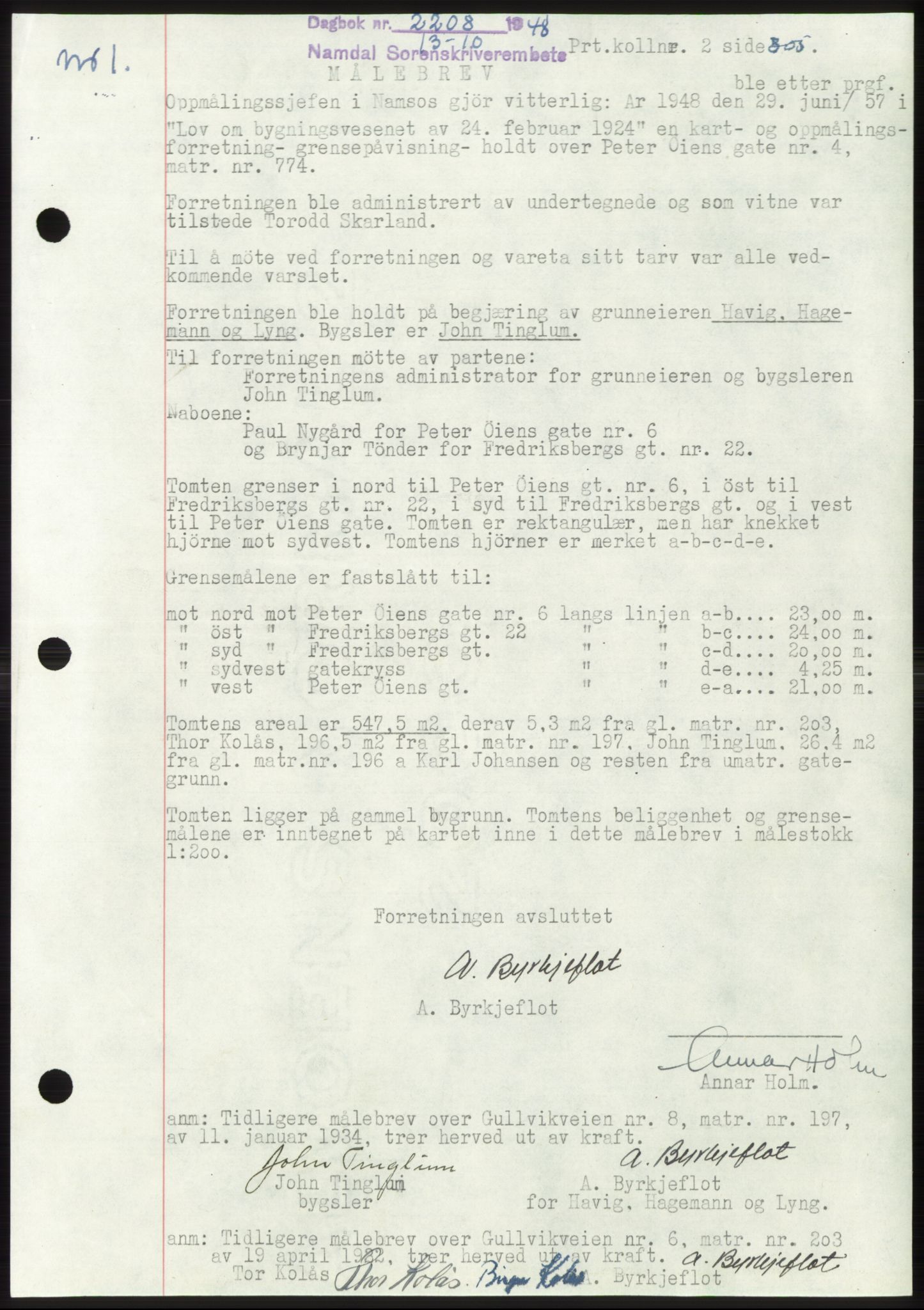 Namdal sorenskriveri, SAT/A-4133/1/2/2C: Pantebok nr. -, 1948-1948, Dagboknr: 2208/1948