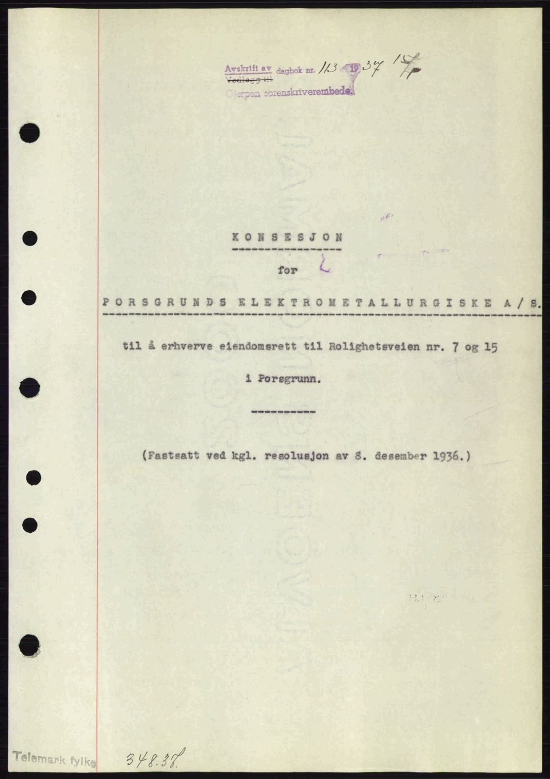 Gjerpen sorenskriveri, SAKO/A-216/G/Ga/Gae/L0067: Pantebok nr. A-66 - A-68, 1936-1937, Dagboknr: 113/1937