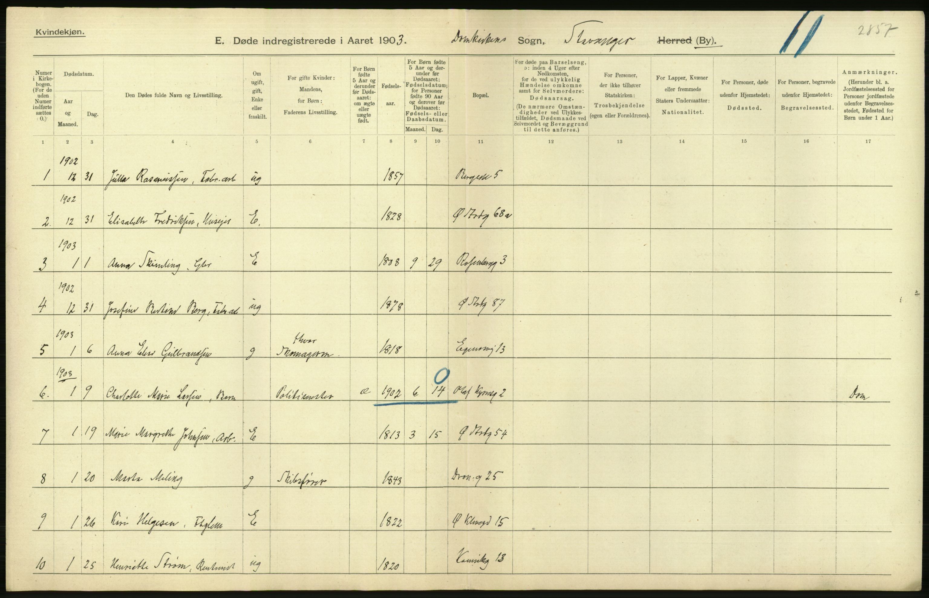 Statistisk sentralbyrå, Sosiodemografiske emner, Befolkning, AV/RA-S-2228/D/Df/Dfa/Dfaa/L0012: Stavanger amt: Fødte, gifte, døde, 1903, s. 832