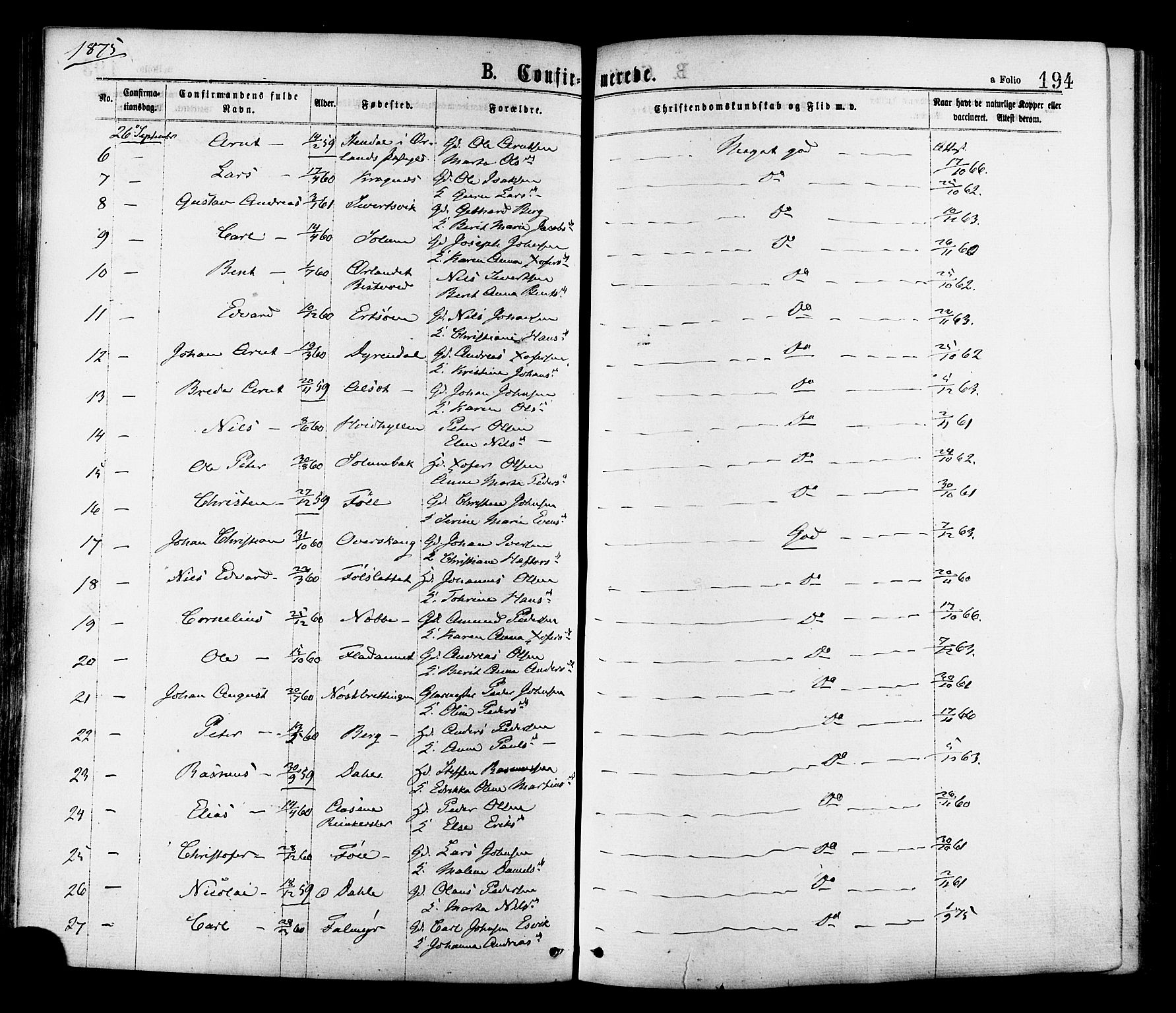 Ministerialprotokoller, klokkerbøker og fødselsregistre - Sør-Trøndelag, SAT/A-1456/646/L0613: Ministerialbok nr. 646A11, 1870-1884, s. 194