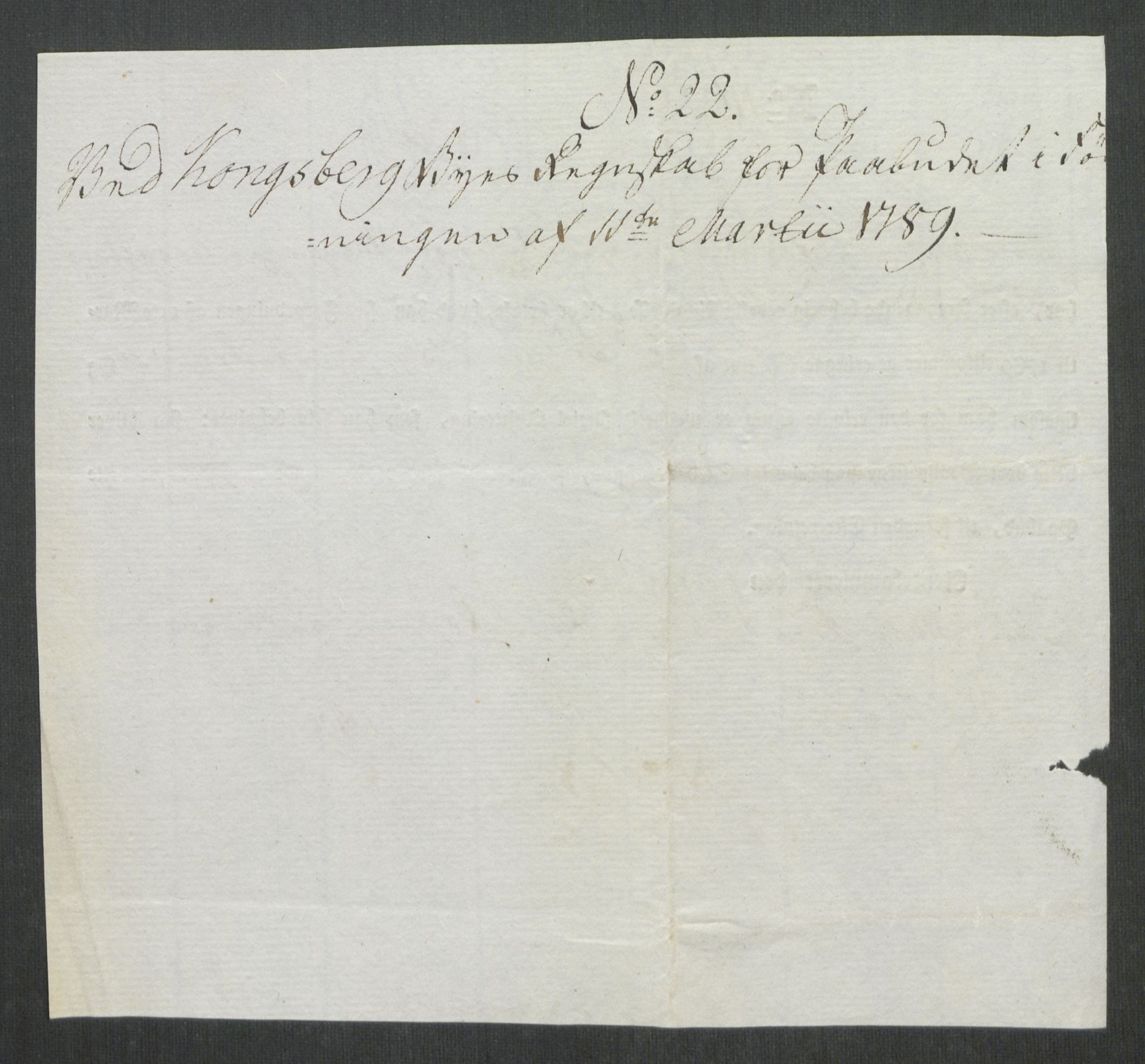 Rentekammeret inntil 1814, Reviderte regnskaper, Mindre regnskaper, AV/RA-EA-4068/Rf/Rfe/L0019: Jæren og Dalane fogderi, Kongsberg, 1789, s. 241