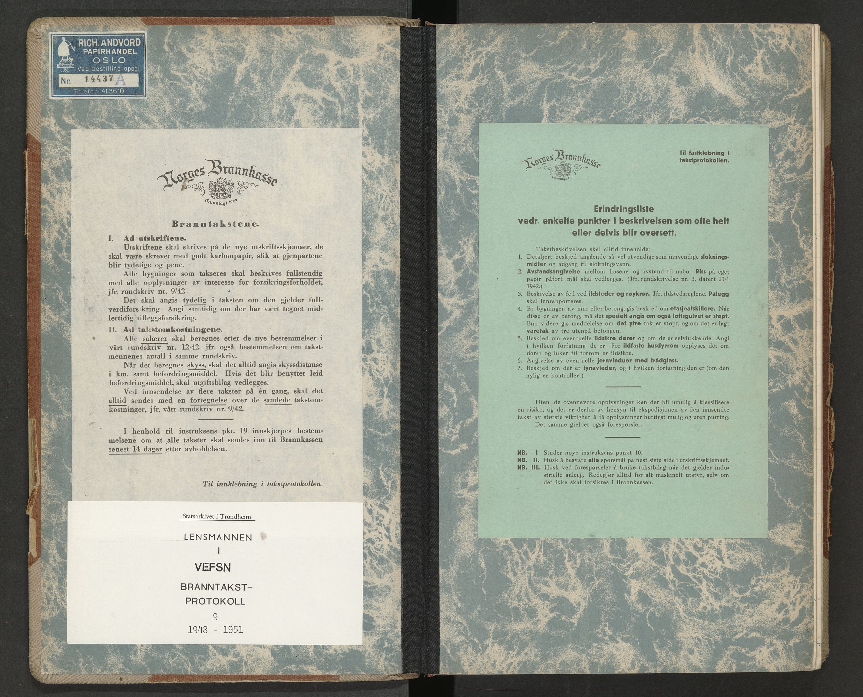 Norges Brannkasse Vefsn, SAT/A-5573/Fa/L0009: Branntakstprotokoll, 1948-1951