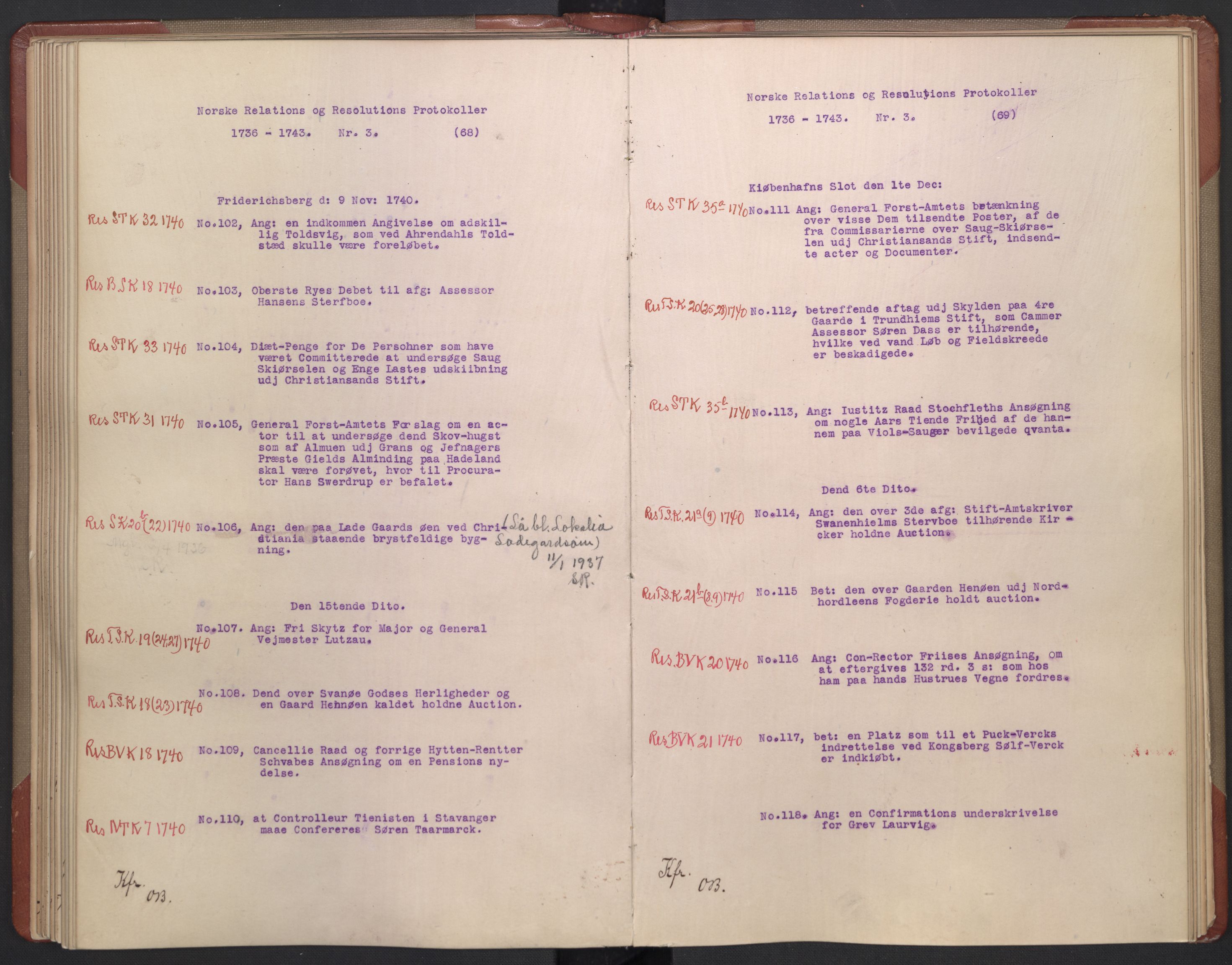 Avskriftsamlingen, AV/RA-EA-4022/F/Fb/L0117: Registratur over norske Relasjons- og  resolusjonsprotokoller, 1736-1743, s. 61