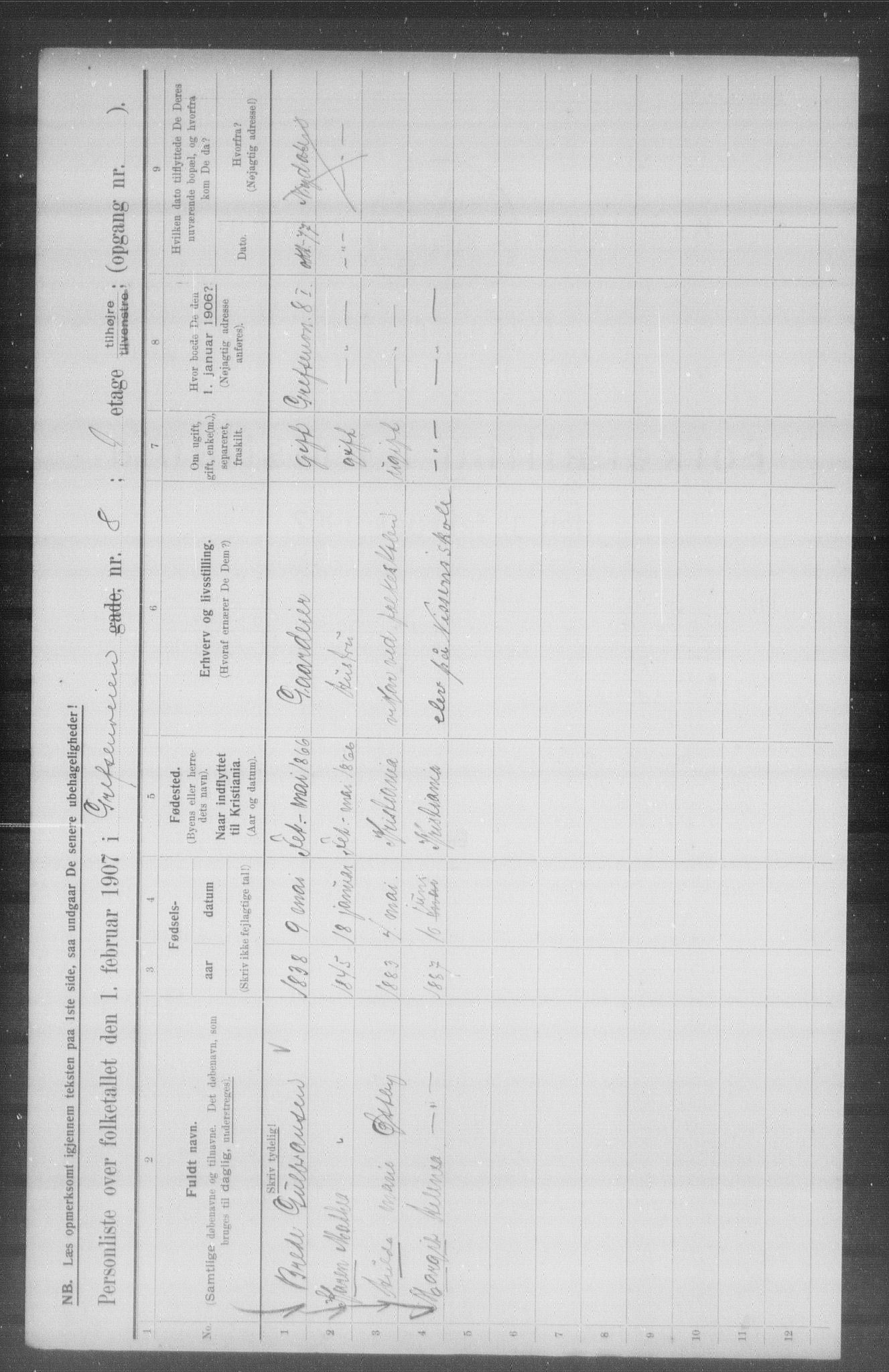 OBA, Kommunal folketelling 1.2.1907 for Kristiania kjøpstad, 1907, s. 14985