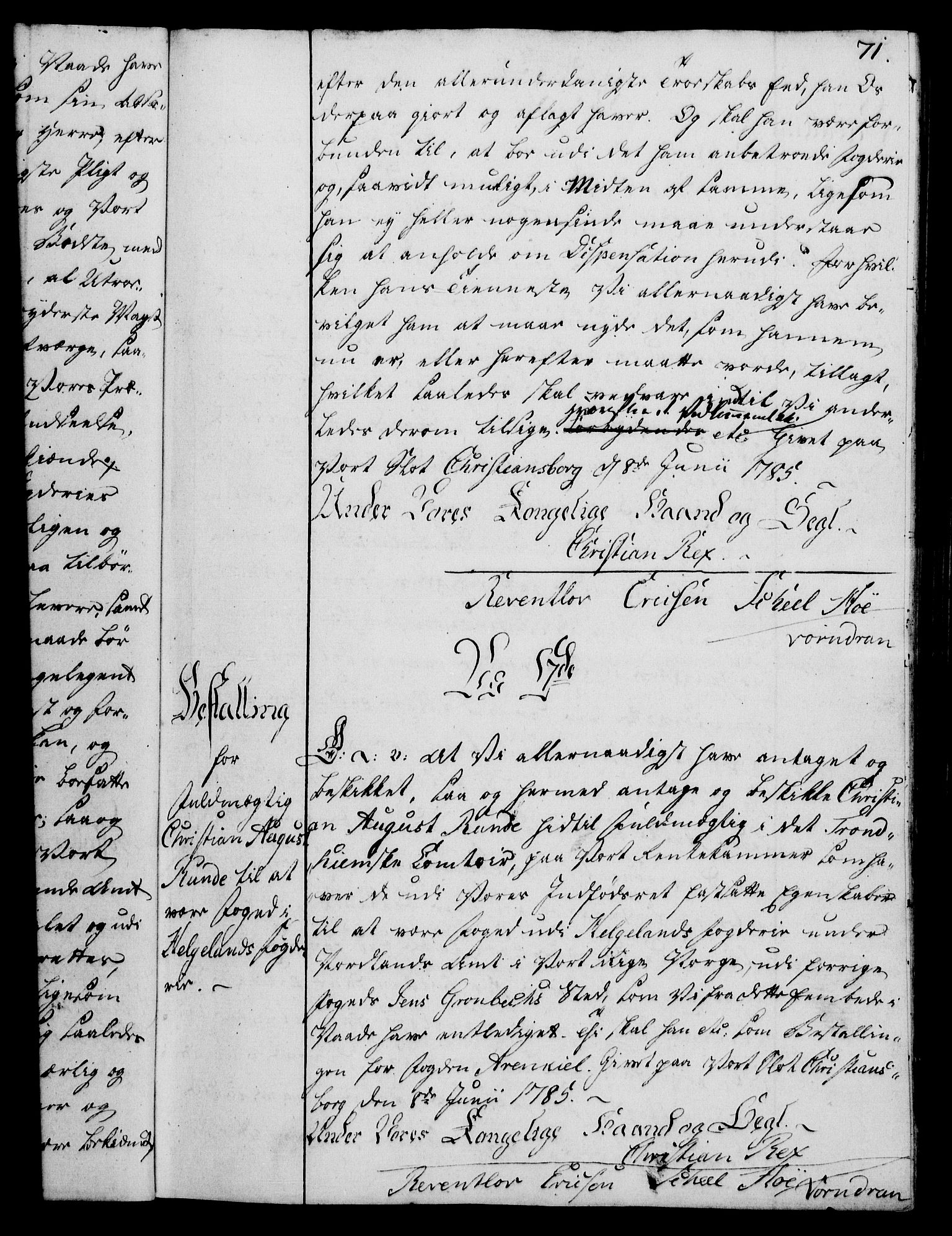 Rentekammeret, Kammerkanselliet, RA/EA-3111/G/Gg/Gge/L0006: Norsk bestallingsprotokoll med register (merket RK 53.30), 1773-1814, s. 71