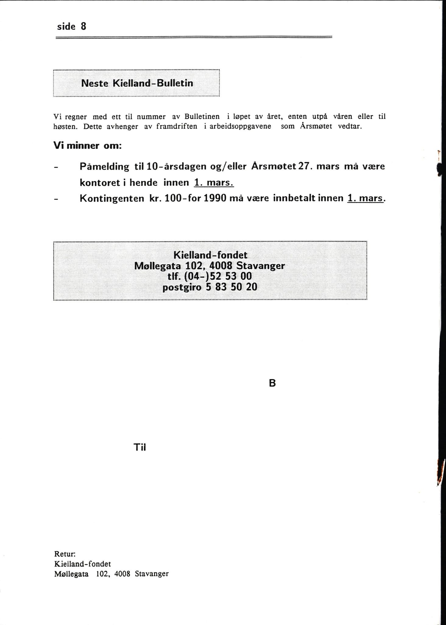 Pa 1660 - Kielland- fondet, AV/SAST-A-102242/X/Xa/L0001: Rapport til overlevende og etterlatte/ Kielland Bulletin, 1980-1998