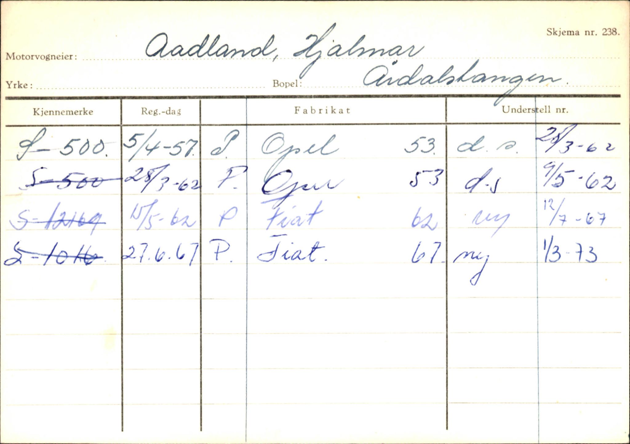 Statens vegvesen, Sogn og Fjordane vegkontor, SAB/A-5301/4/F/L0146: Registerkort Årdal R-Å samt diverse kort, 1945-1975, s. 1770