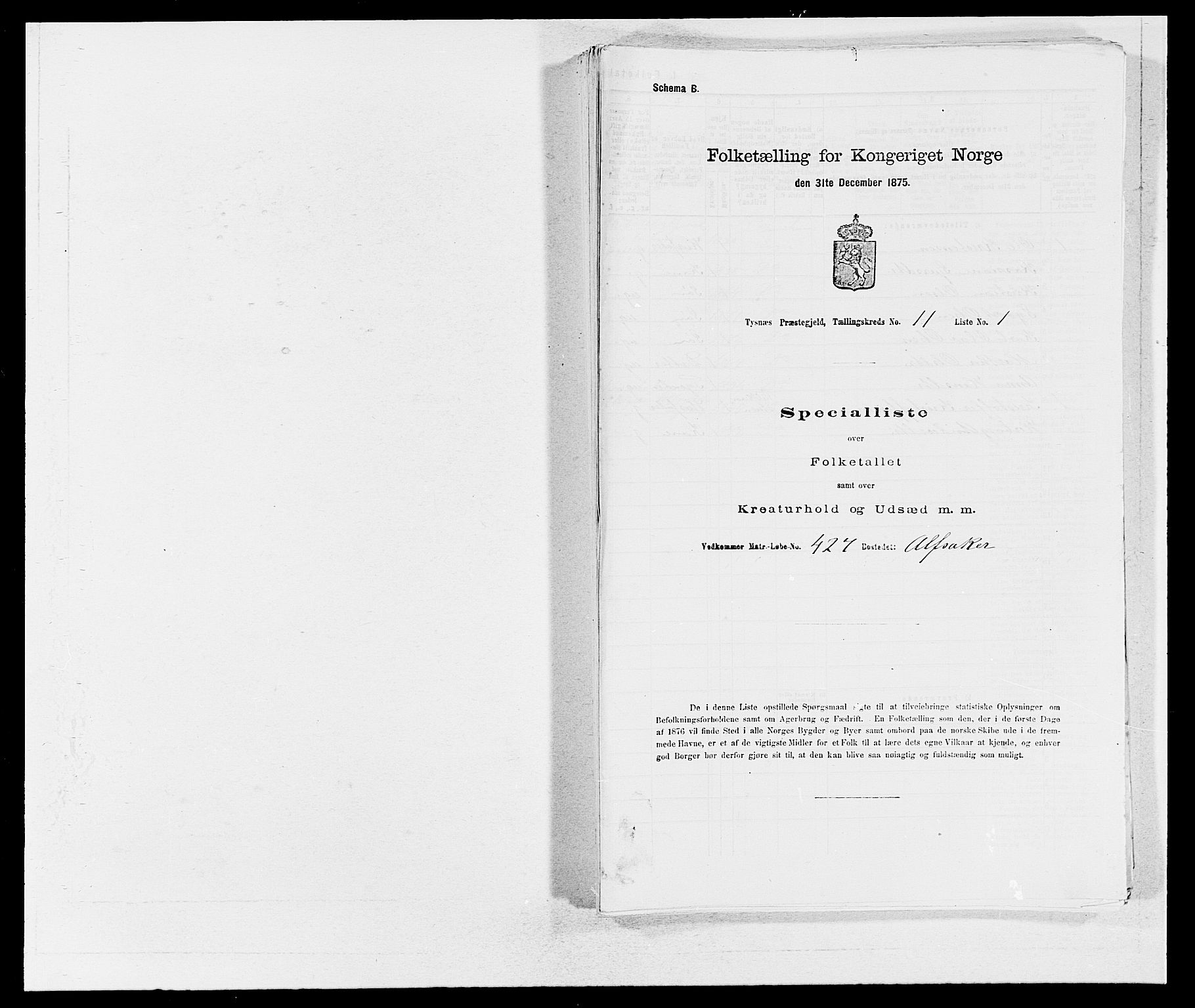 SAB, Folketelling 1875 for 1223P Tysnes prestegjeld, 1875, s. 1282