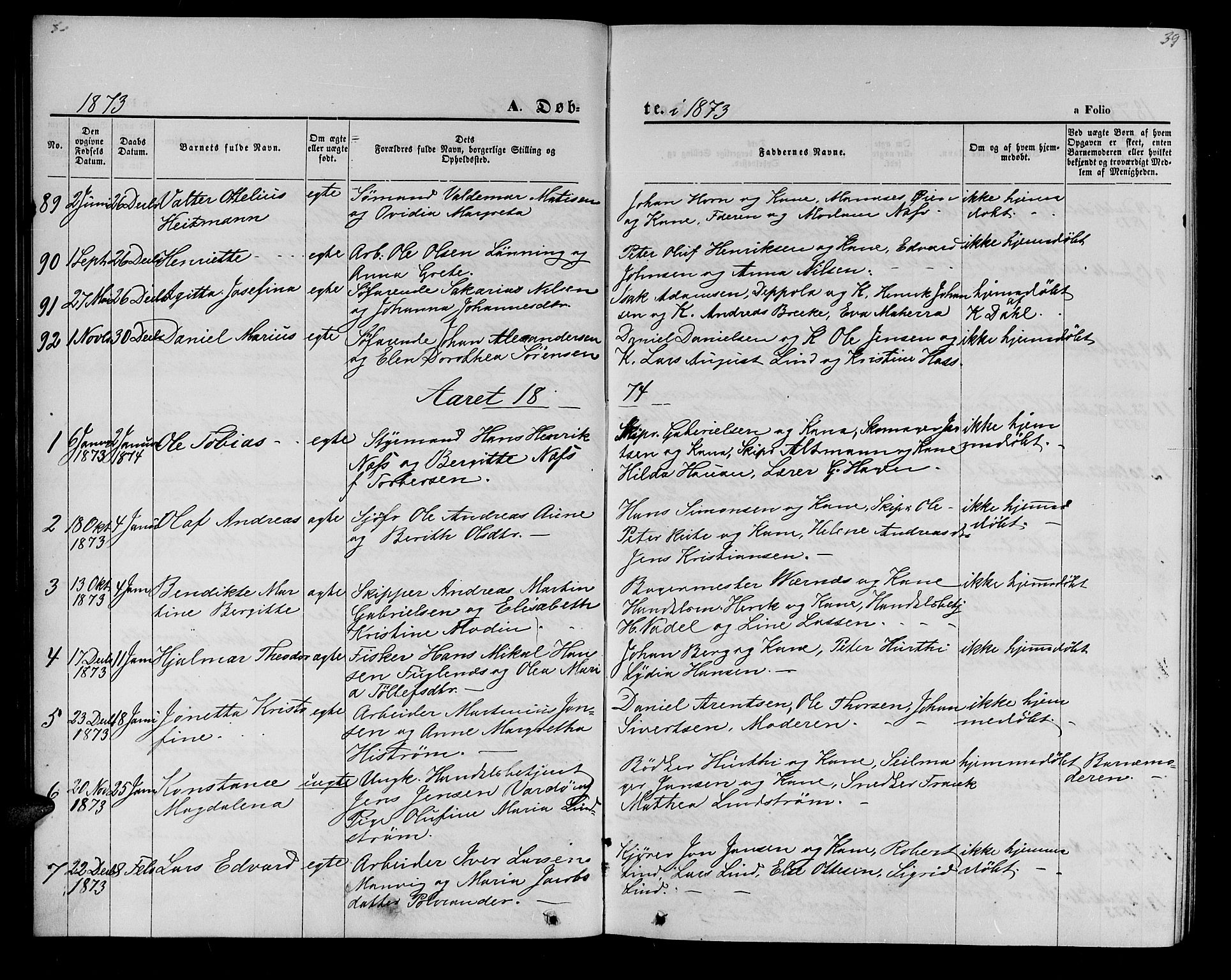 Hammerfest sokneprestkontor, AV/SATØ-S-1347/H/Hb/L0004.klokk: Klokkerbok nr. 4, 1869-1877, s. 39