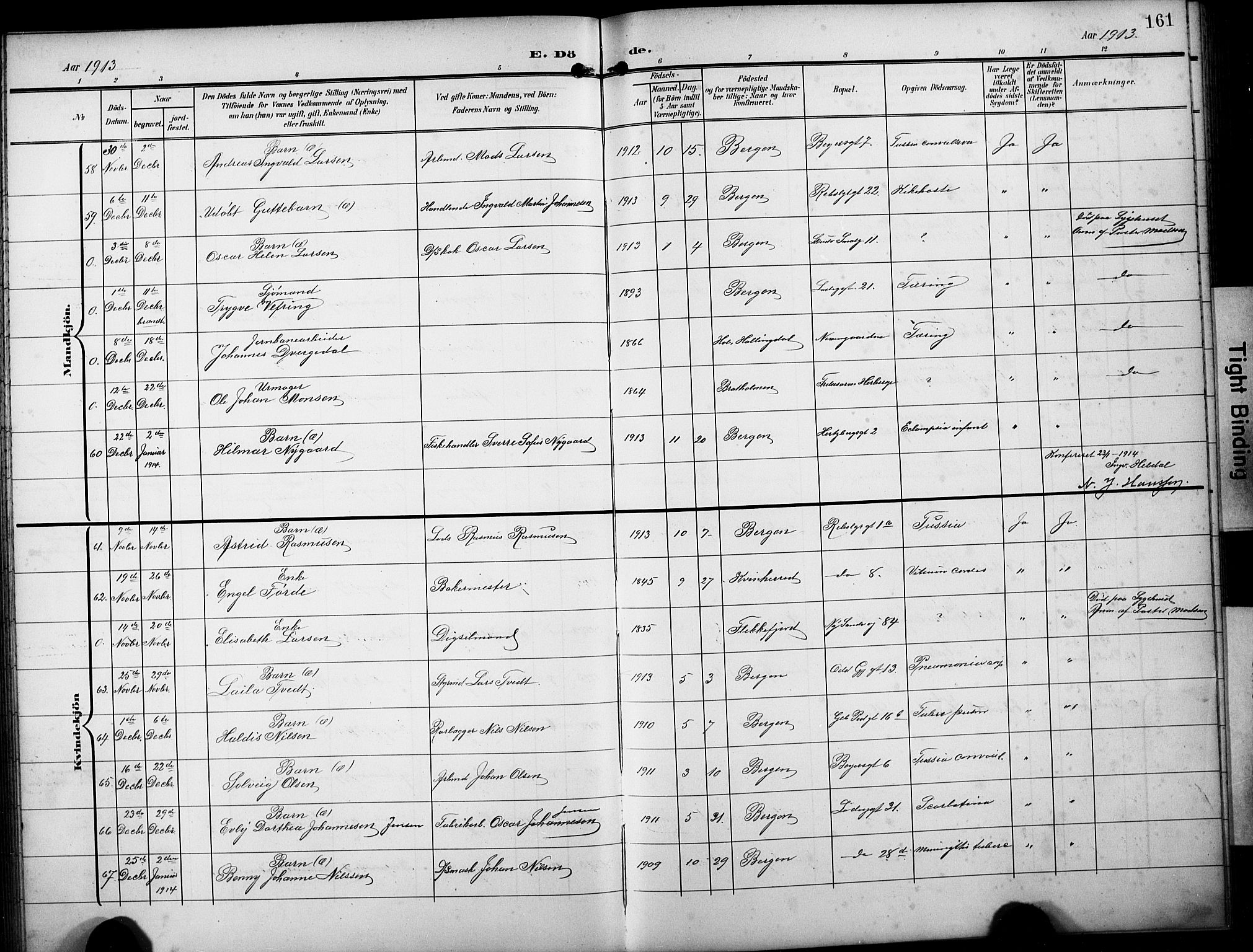 Sandviken Sokneprestembete, AV/SAB-A-77601/H/Hb/L0017: Klokkerbok nr. E 1, 1903-1926, s. 161