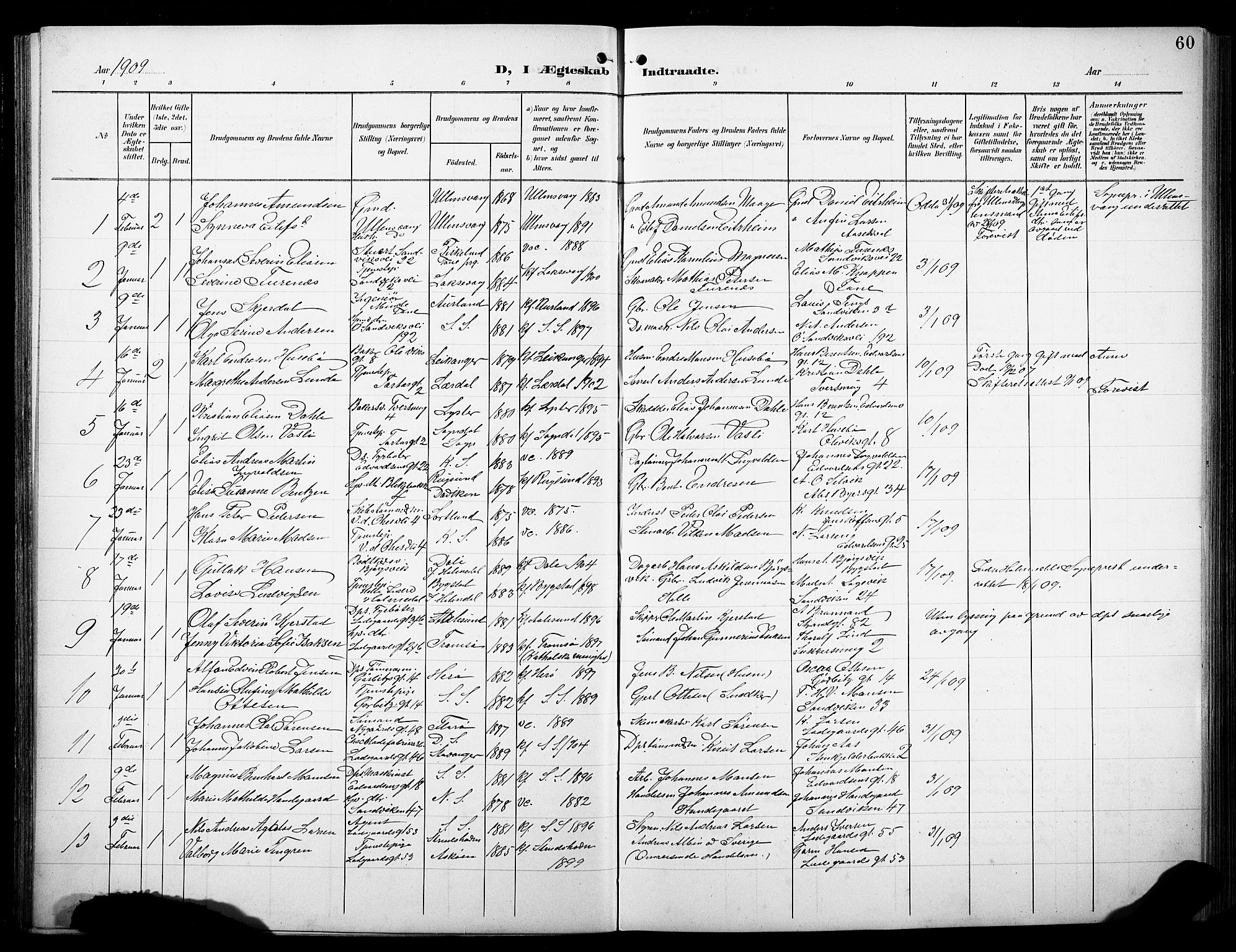 Sandviken Sokneprestembete, AV/SAB-A-77601/H/Hb/L0014: Klokkerbok nr. D 1, 1902-1929, s. 60