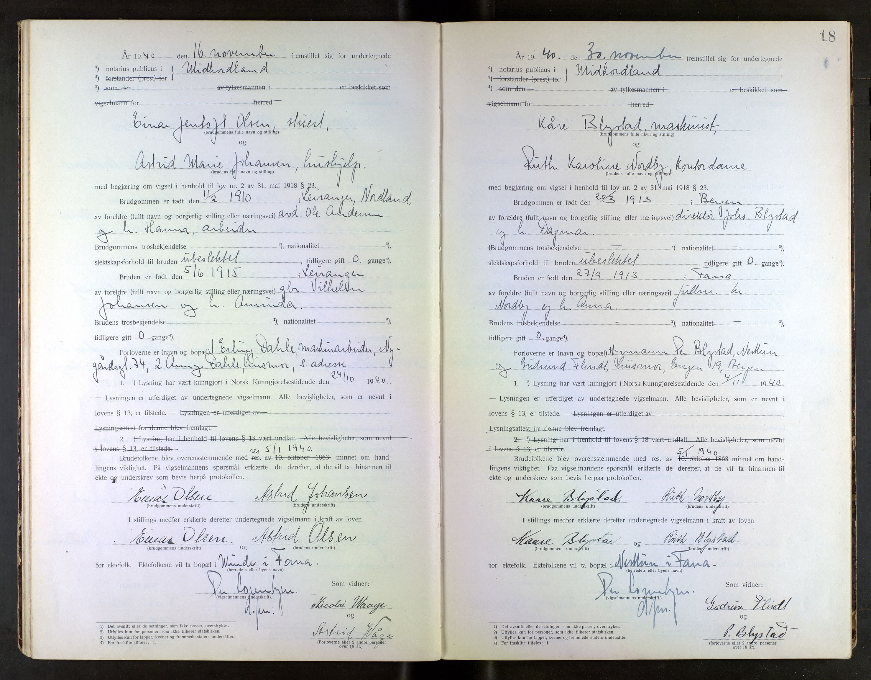 Midhordland sorenskriveri, AV/SAB-A-3001/1/M/Mc/Mca/L0002: Notarialbilag. Vigselbøker, 1939-1942, s. 18