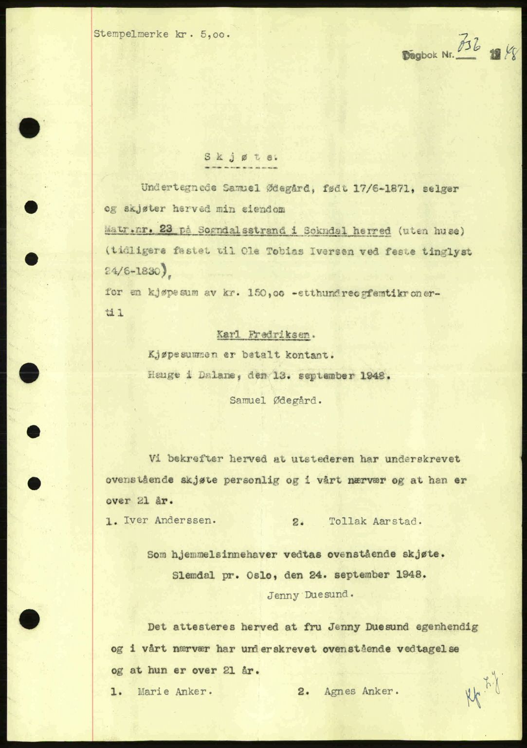 Dalane sorenskriveri, SAST/A-100309/02/G/Gb/L0051: Pantebok nr. A11, 1947-1948, Dagboknr: 756/1948