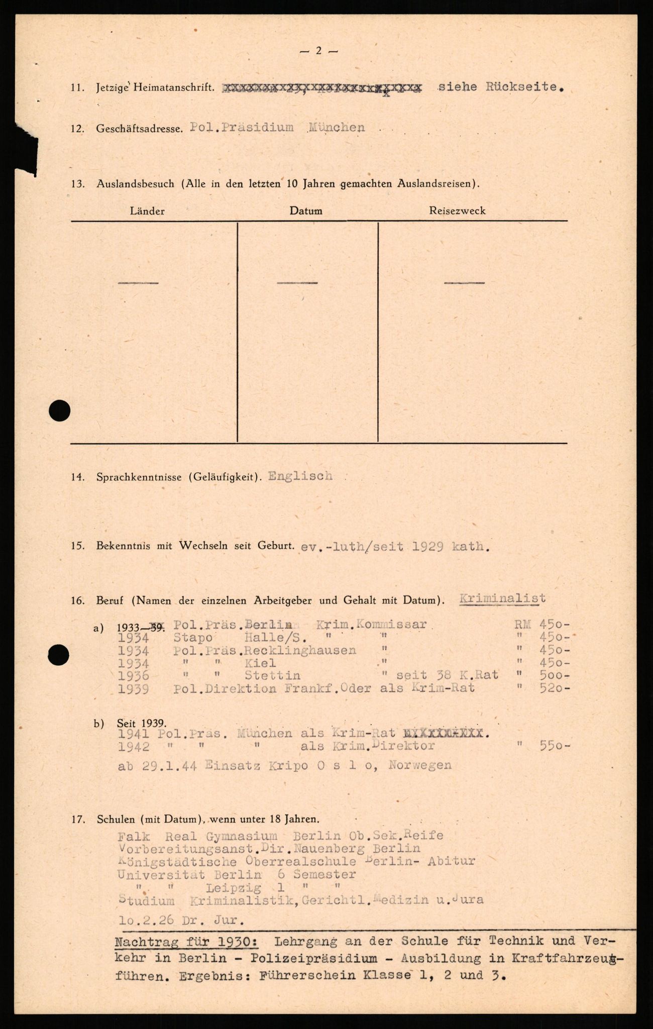 Forsvaret, Forsvarets overkommando II, AV/RA-RAFA-3915/D/Db/L0015: CI Questionaires. Tyske okkupasjonsstyrker i Norge. Tyskere., 1945-1946, s. 458