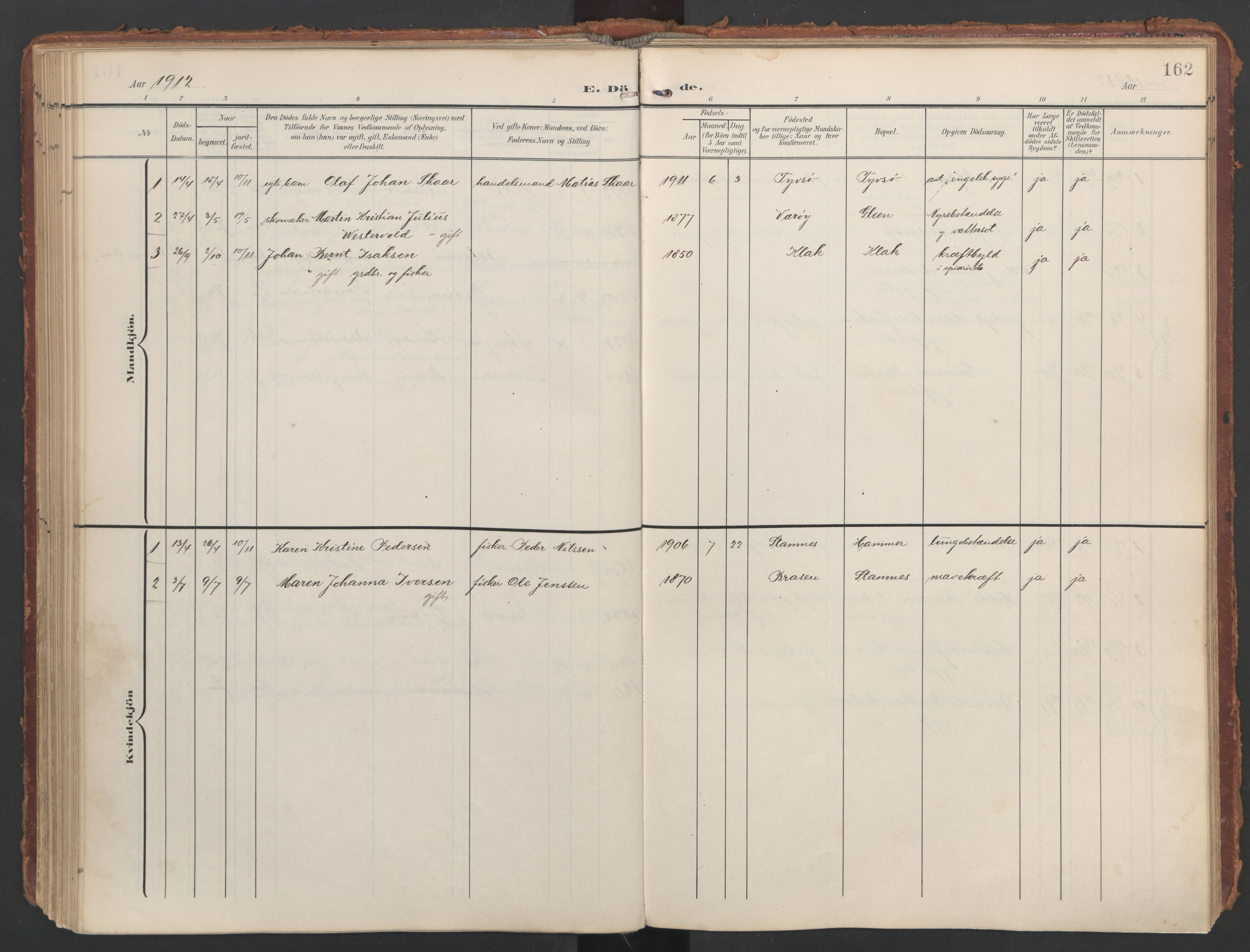 Ministerialprotokoller, klokkerbøker og fødselsregistre - Nordland, AV/SAT-A-1459/808/L0129: Ministerialbok nr. 808A02, 1903-1931, s. 162