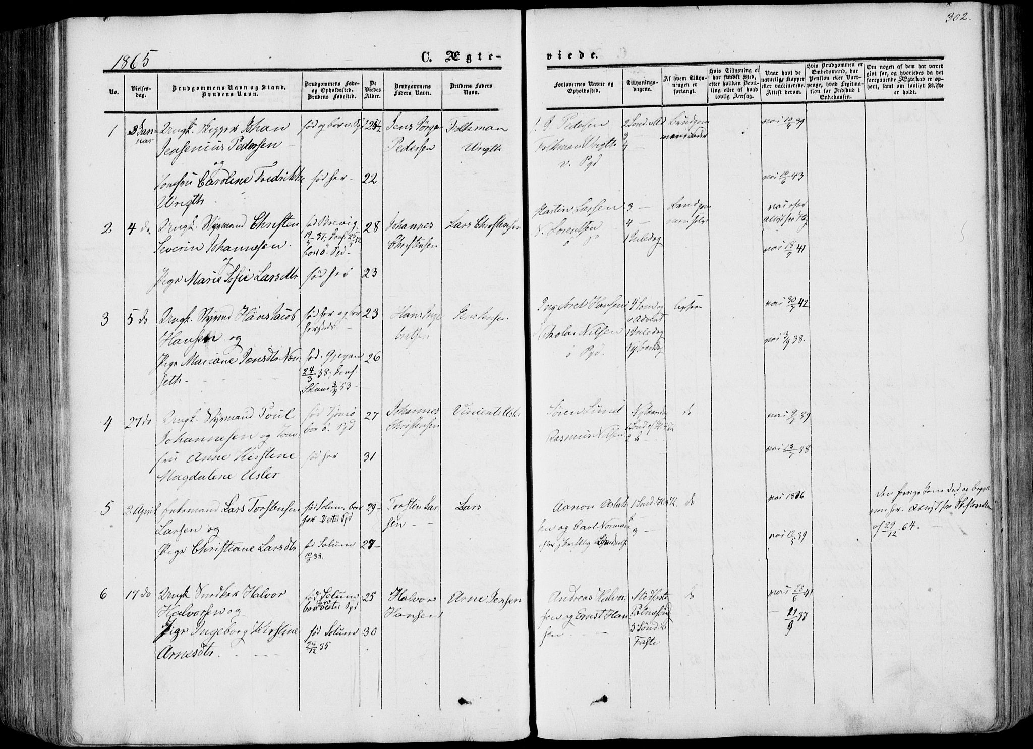 Porsgrunn kirkebøker , AV/SAKO-A-104/F/Fa/L0007: Ministerialbok nr. 7, 1858-1877, s. 302