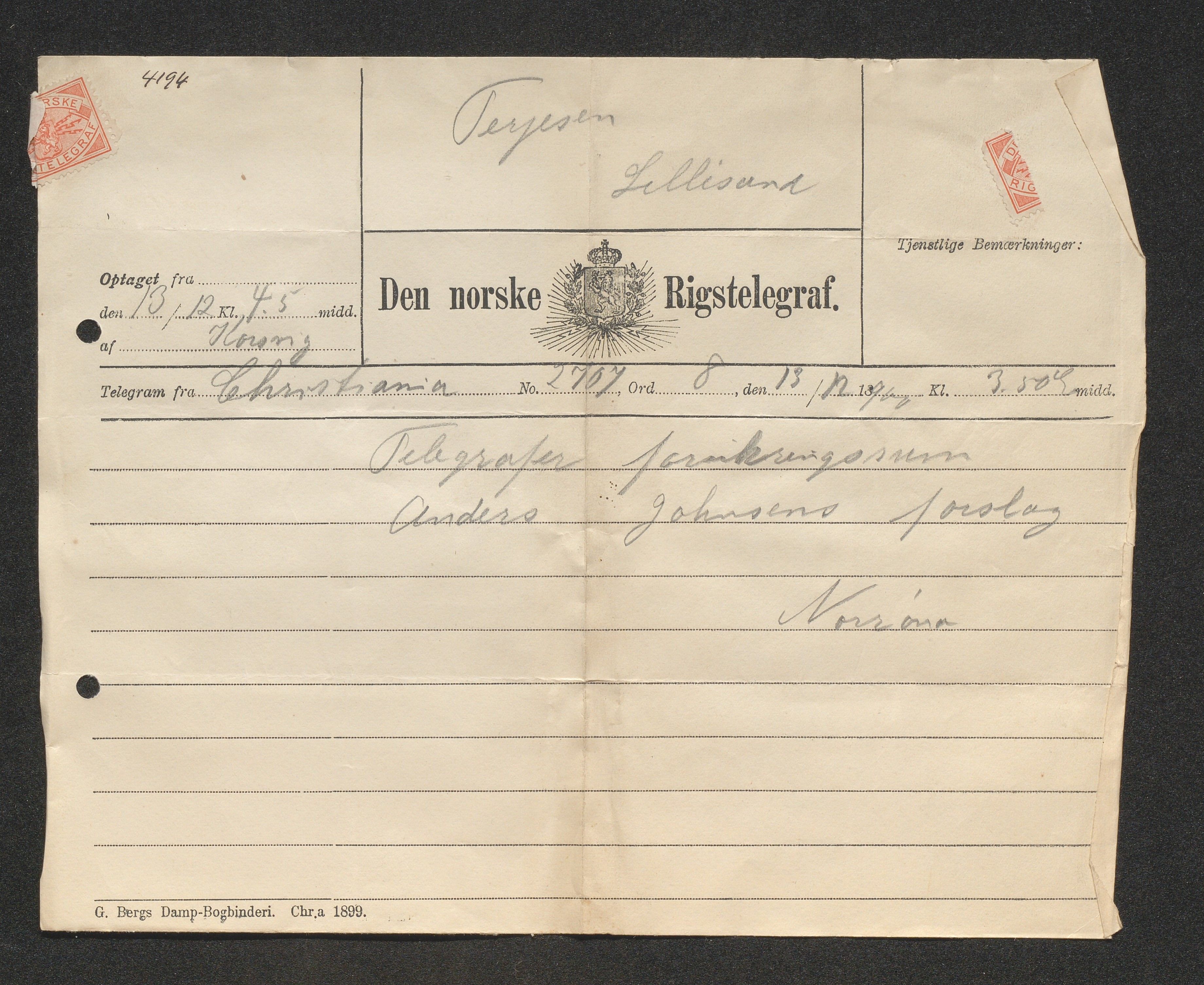 O. Terjesens rederi, AAKS/PA-2525/E/E01/L0008: Korrespondanse, 1900-1901