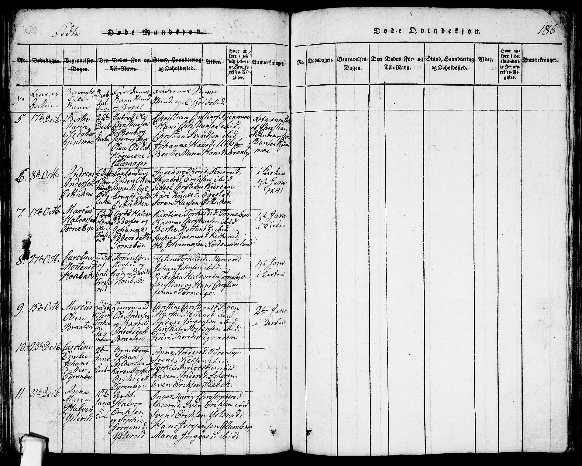 Rødenes prestekontor Kirkebøker, SAO/A-2005/G/Ga/L0001: Klokkerbok nr.  I 1, 1814-1841, s. 186