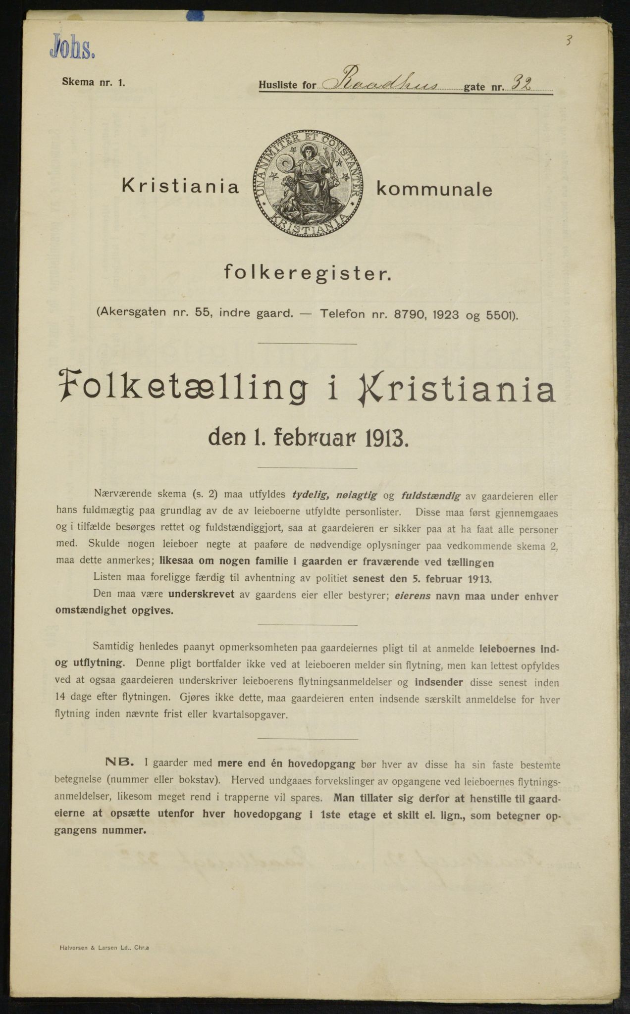 OBA, Kommunal folketelling 1.2.1913 for Kristiania, 1913, s. 86406