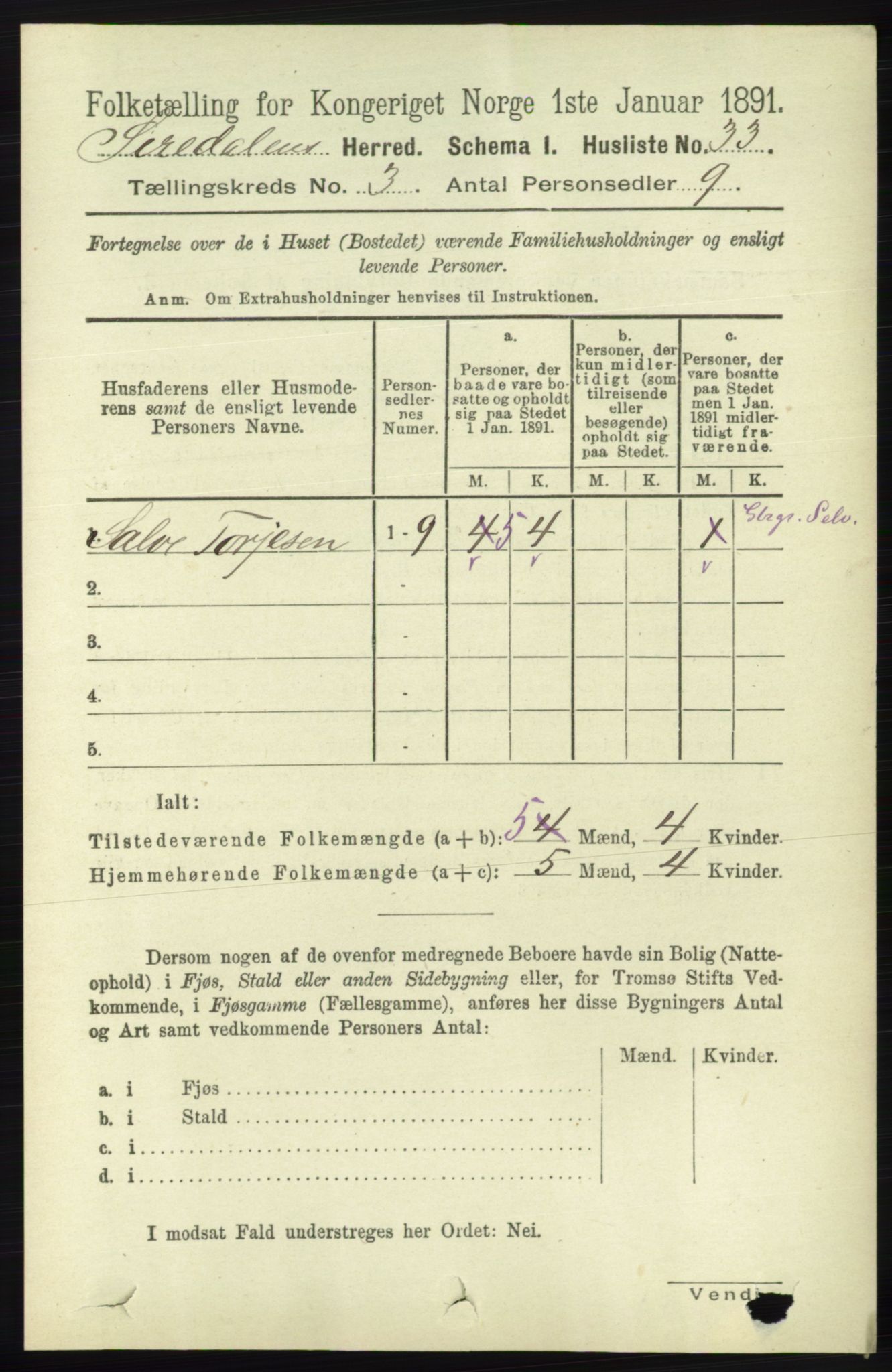 RA, Folketelling 1891 for 1046 Sirdal herred, 1891, s. 653