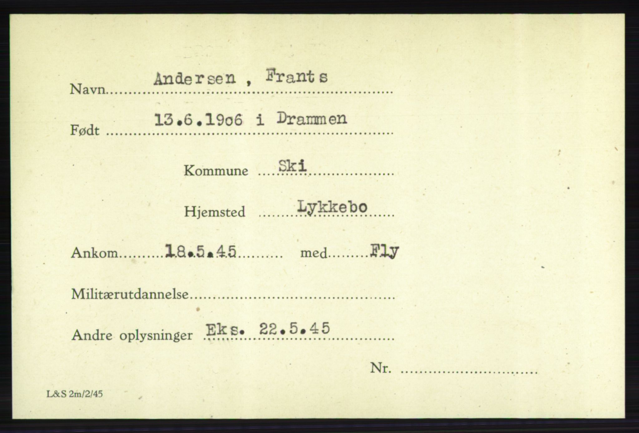 Forsvarets Overkommando. 2. kontor. Arkiv 8.1. Mottakersentralen FDE og FO.II, RA/RAFA-6952/P/Pa/L0001: AA/Å - Andvig , 1940-1945, s. 454