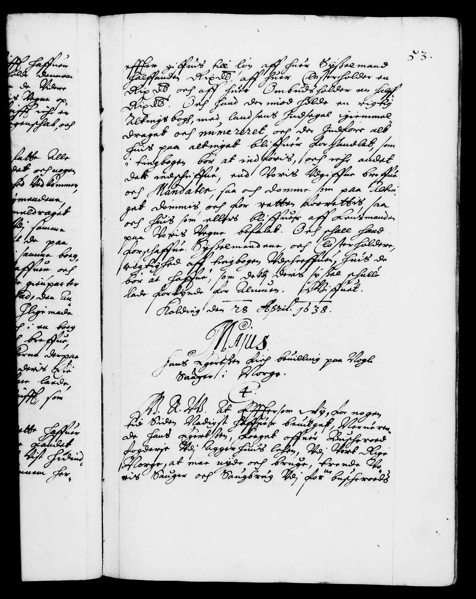 Danske Kanselli 1572-1799, RA/EA-3023/F/Fc/Fca/Fcaa/L0006: Norske registre (mikrofilm), 1637-1642, s. 53a