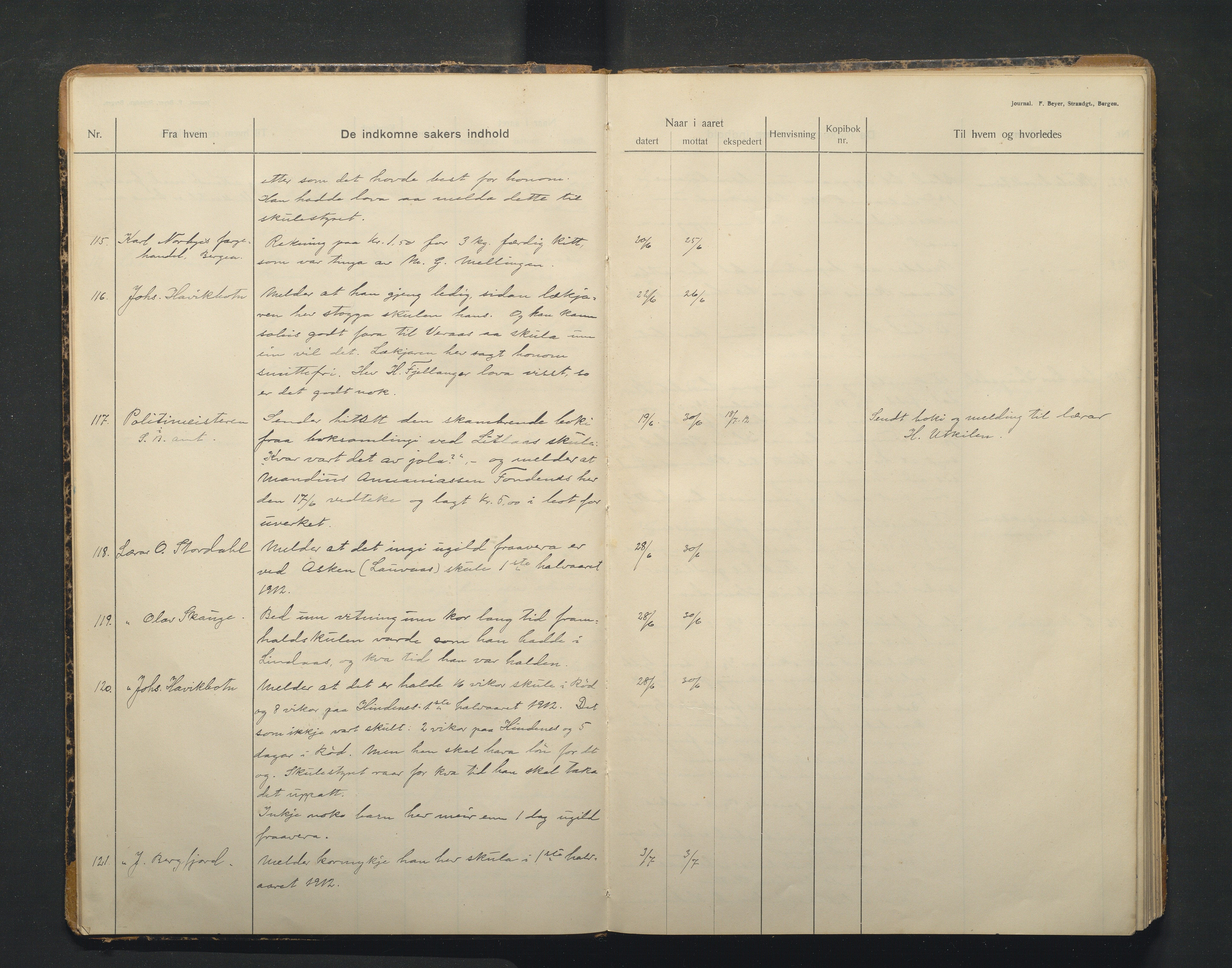 Lindås kommune. Skulestyret, IKAH/1263-211/C/Ca/L0005: Postjournal for Lindås skulestyre, 1912-1918