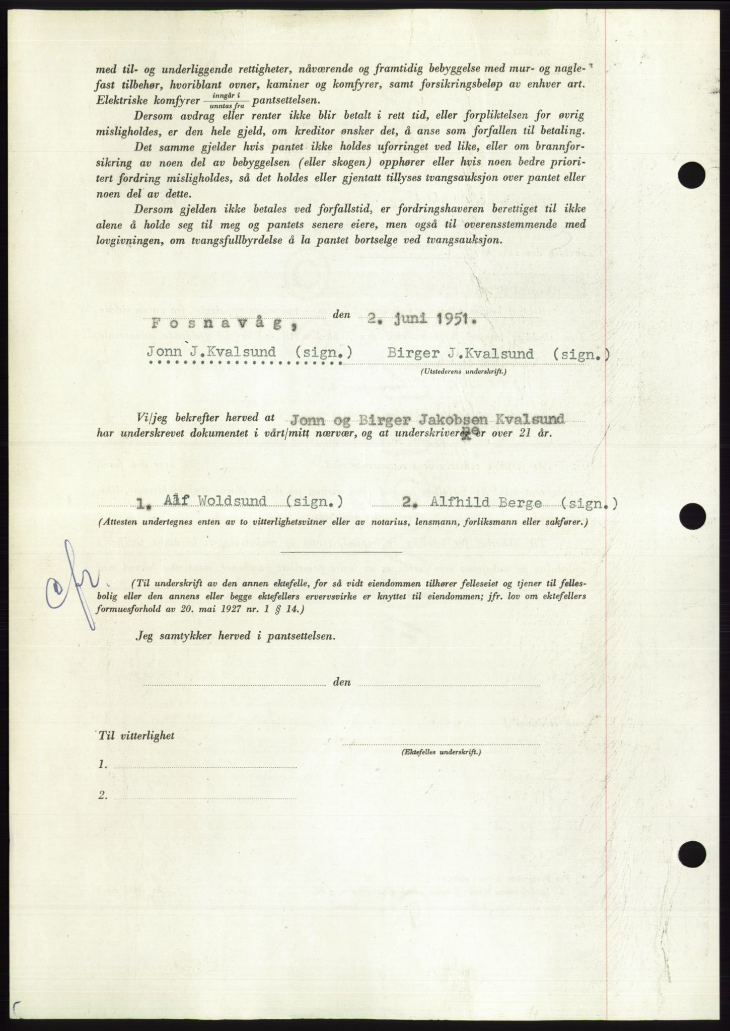 Søre Sunnmøre sorenskriveri, AV/SAT-A-4122/1/2/2C/L0120: Pantebok nr. 8B, 1951-1951, Dagboknr: 1000/1951