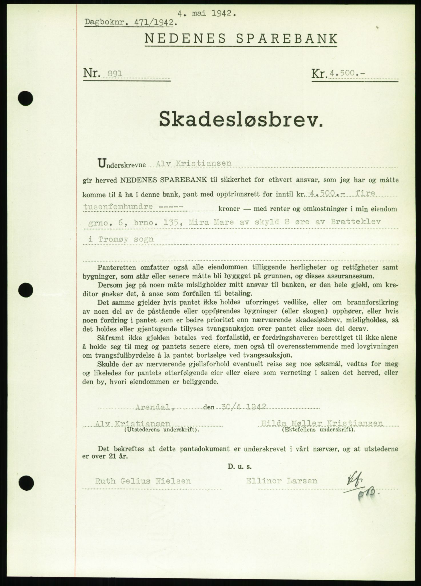 Nedenes sorenskriveri, SAK/1221-0006/G/Gb/Gbb/L0002: Pantebok nr. II, 1942-1945, Dagboknr: 471/1942