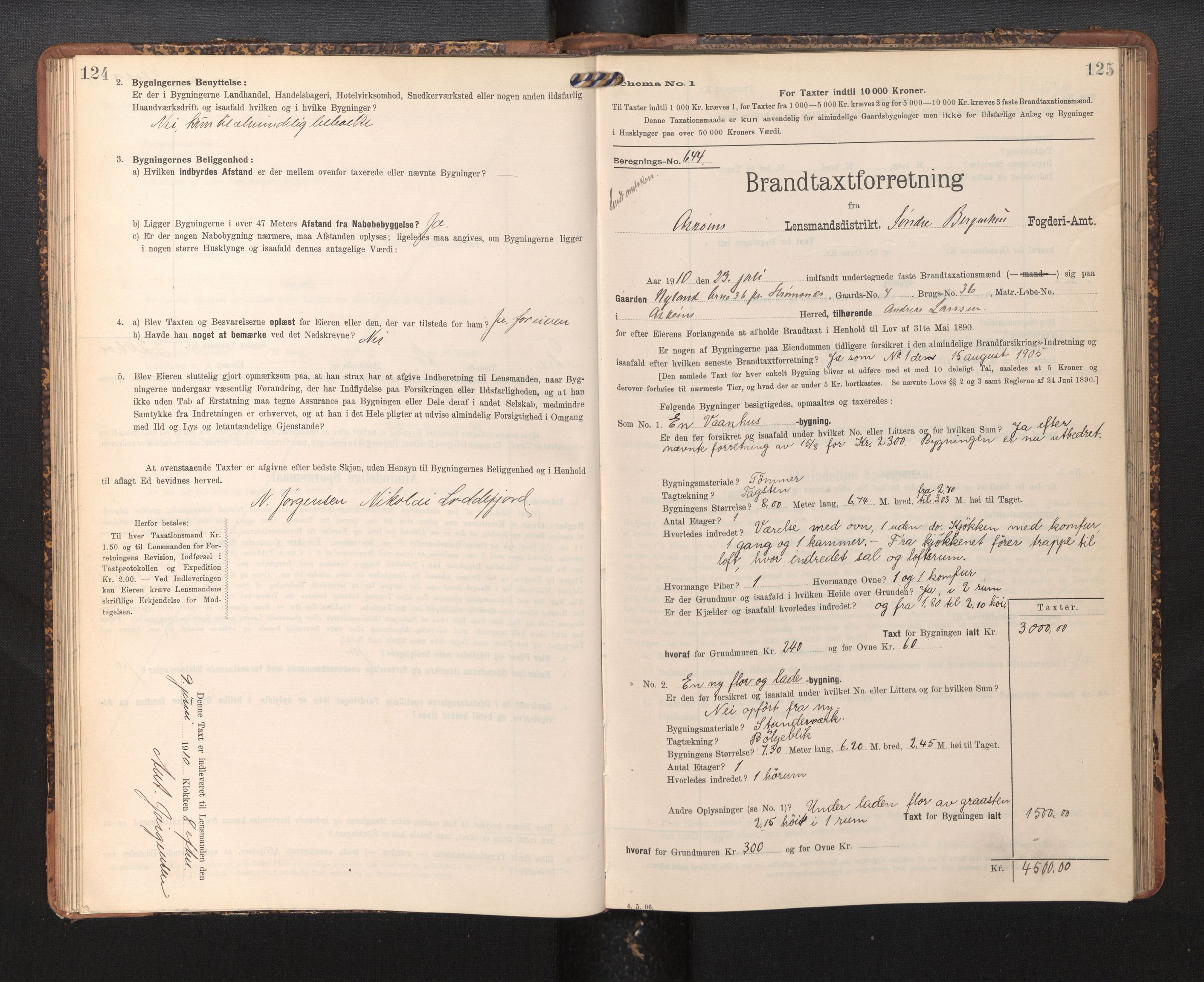 Lensmannen i Askøy, SAB/A-31001/0012/L0005: Branntakstprotokoll, skjematakst, 1907-1915, s. 124-125